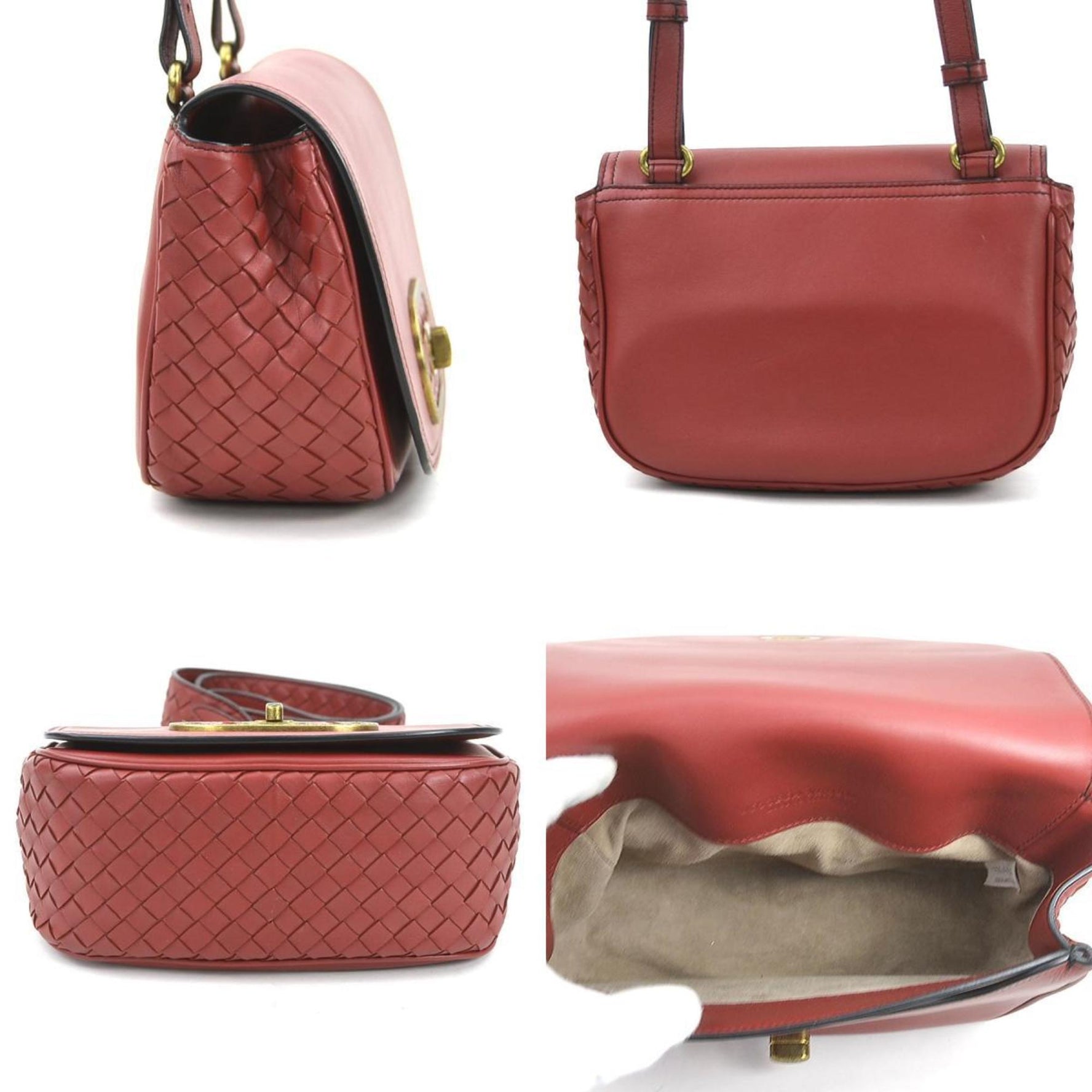Bottega Veneta Shoulder Bag Intrecciato Leather Red Women's 90111k