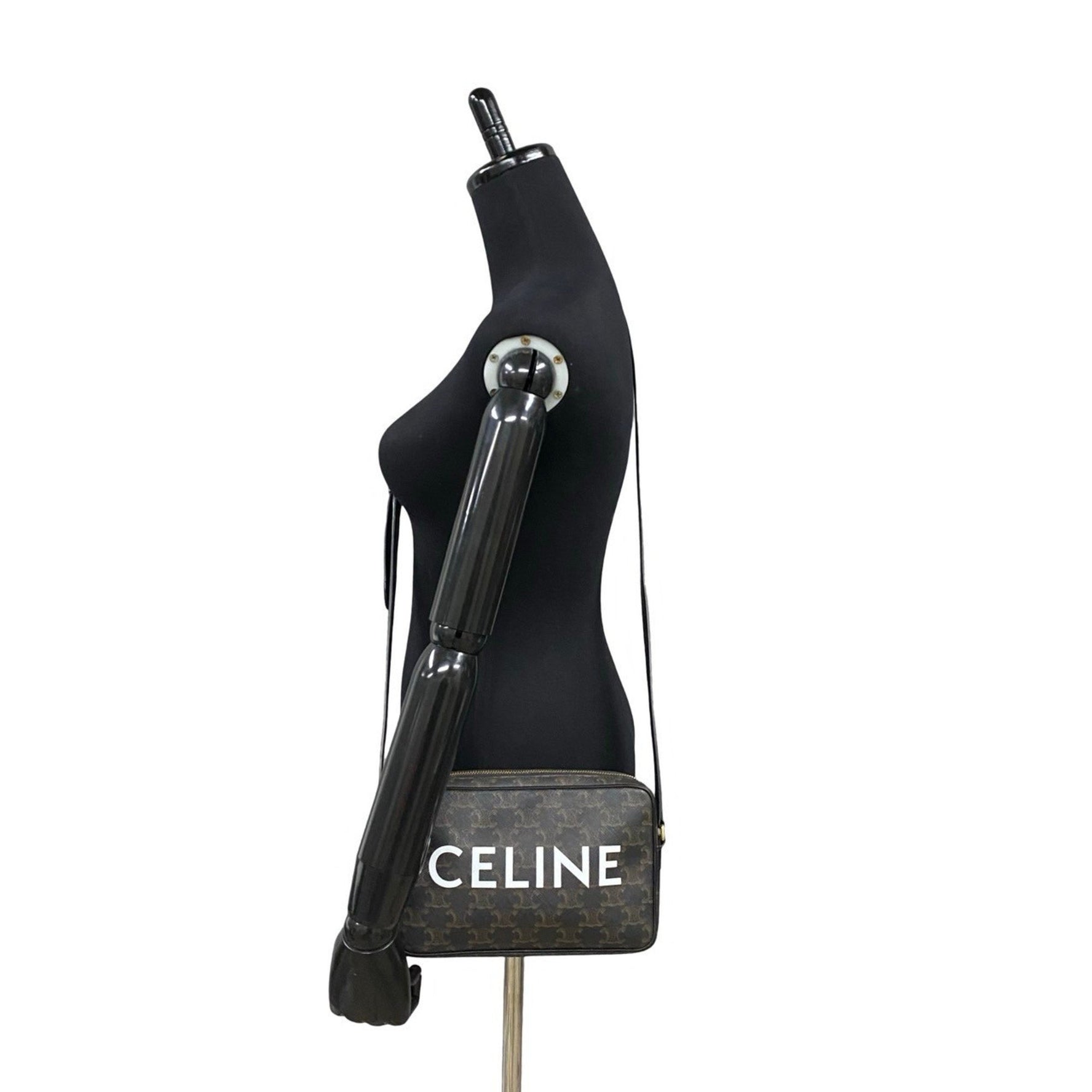 CELINE Triomphe Messenger Medium Leather Mini Shoulder Bag Pochette Black