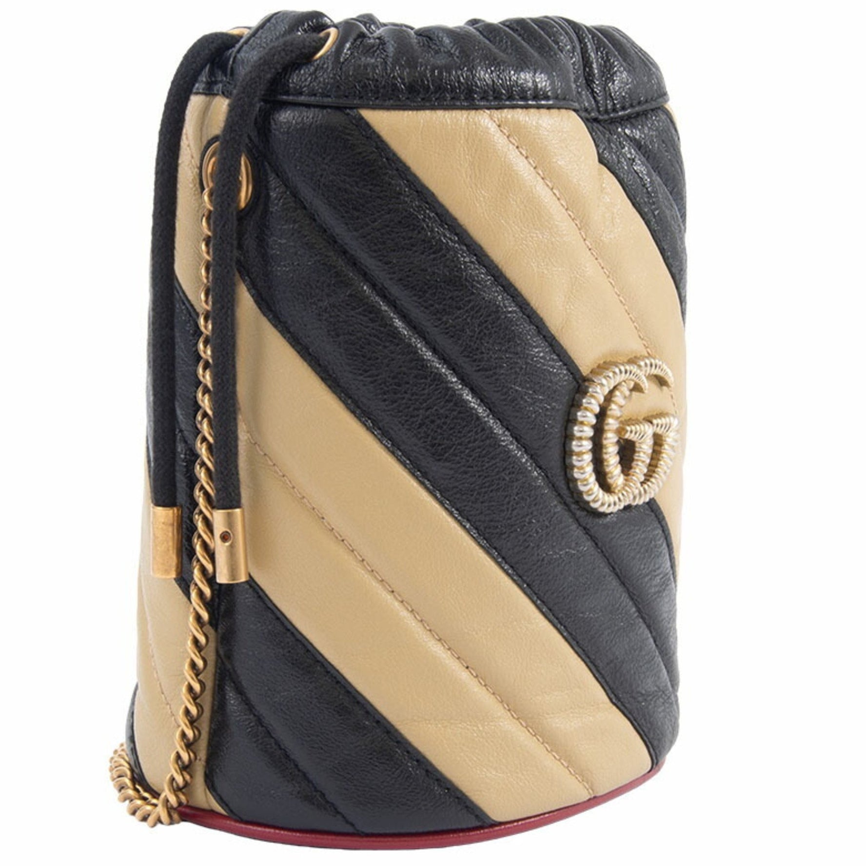 Gucci GG Marmont Mini Bucket Bag Shoulder Leather Black | Beige Chain