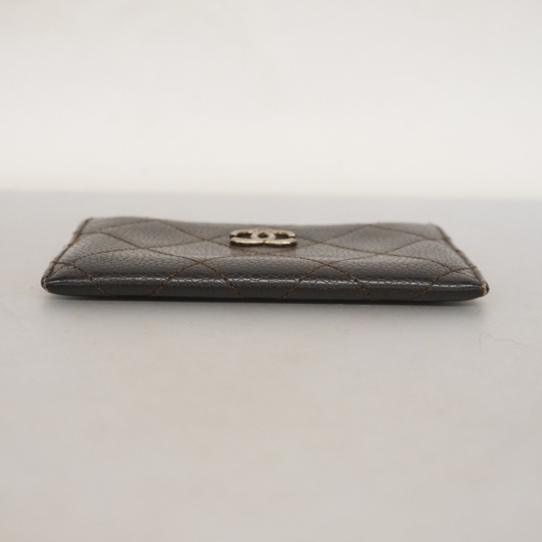 Chanel Matelasse Business Card Case in Caviar Leather, Brown, Women's