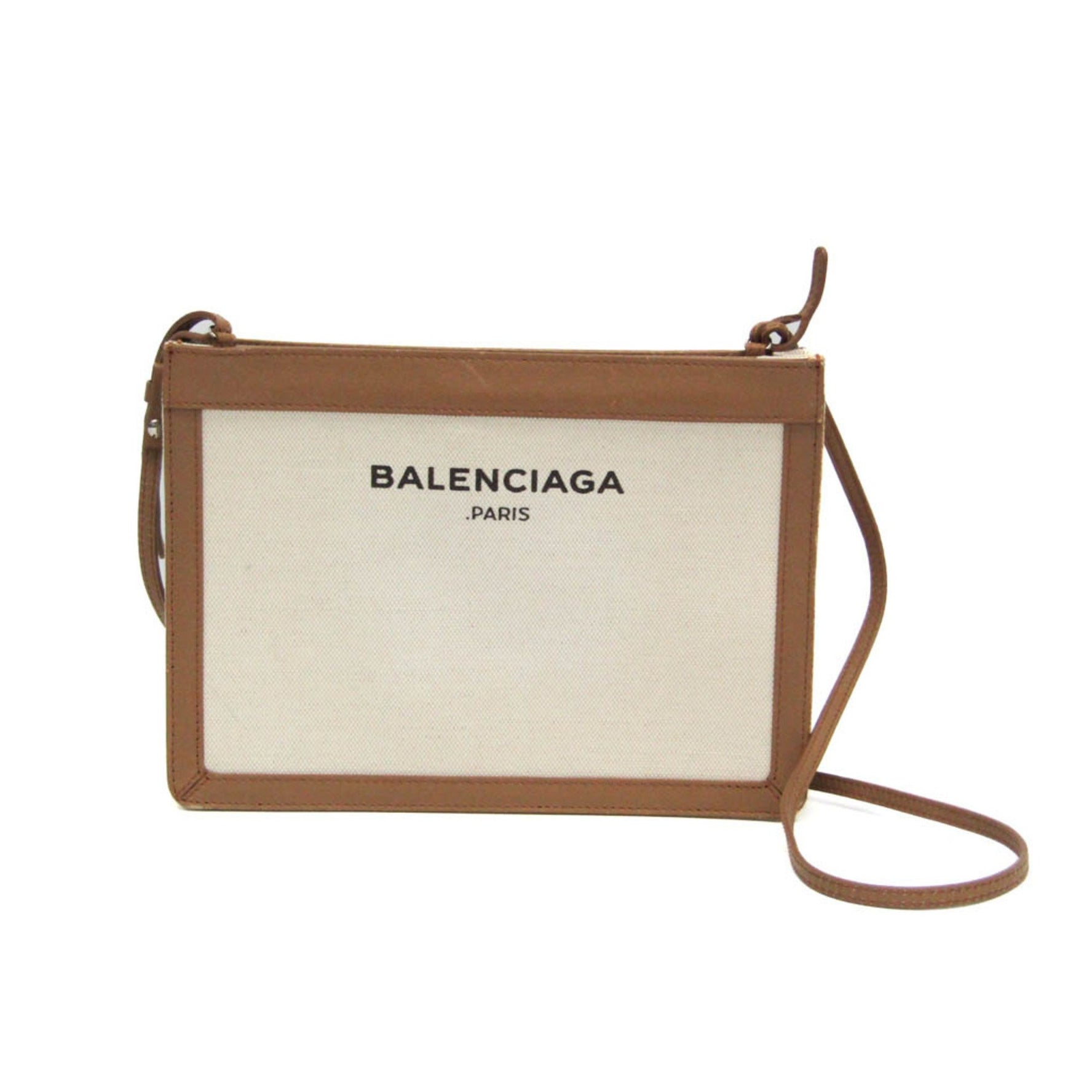 Balenciaga Navy Pochette Men,Women Canvas,Leather Shoulder Bag Beige,Off-white