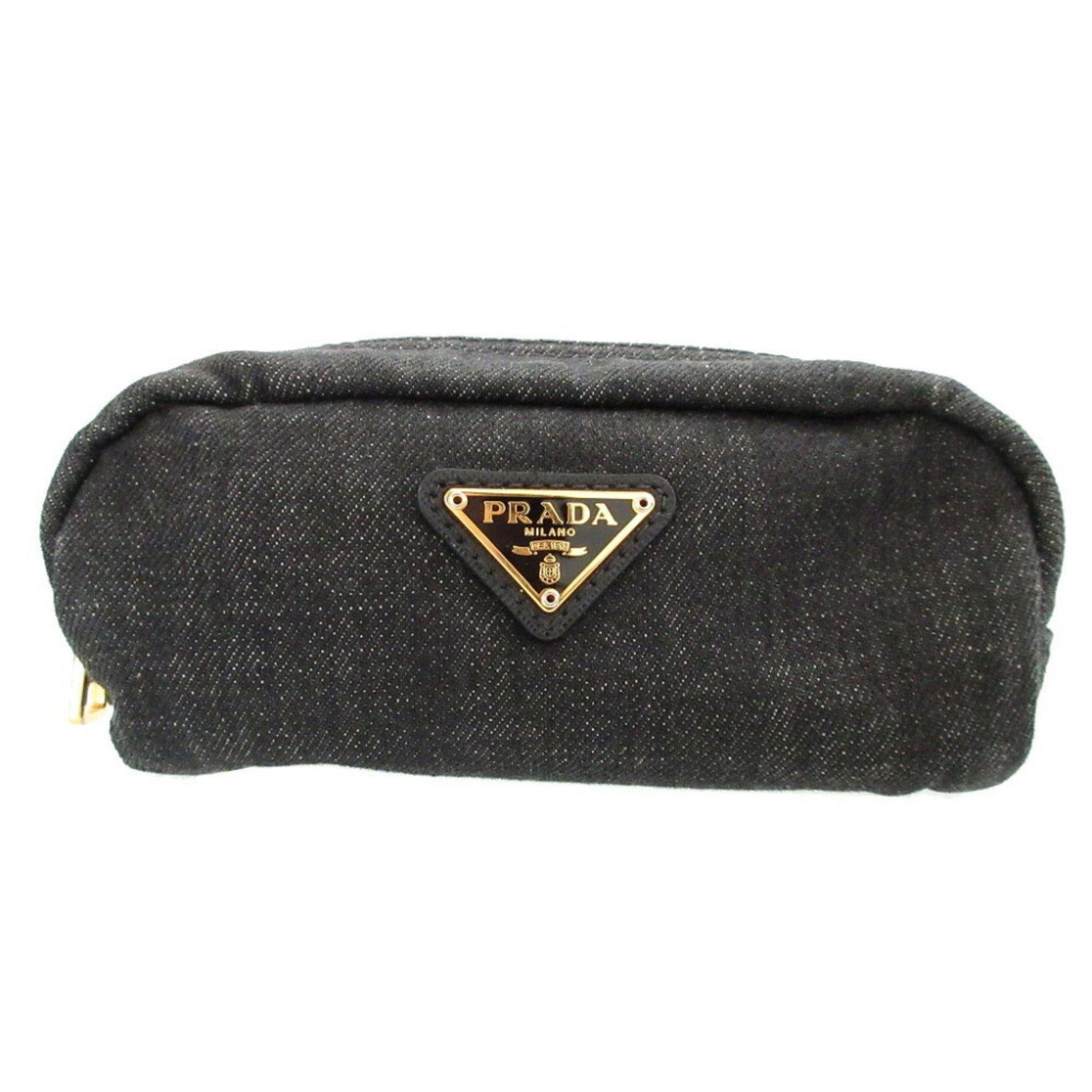 Prada Triangle Plate Denim Black Pouch