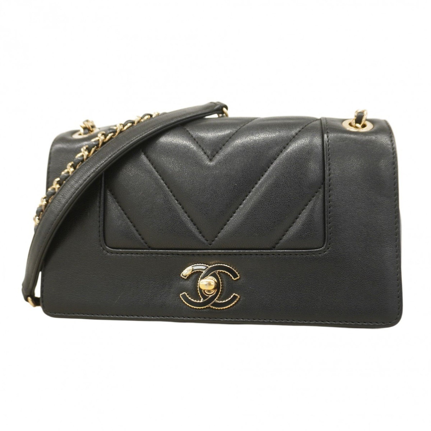 Chanel Shoulder Bag, V-Stitch, Double Chain, Lambskin, Champagne