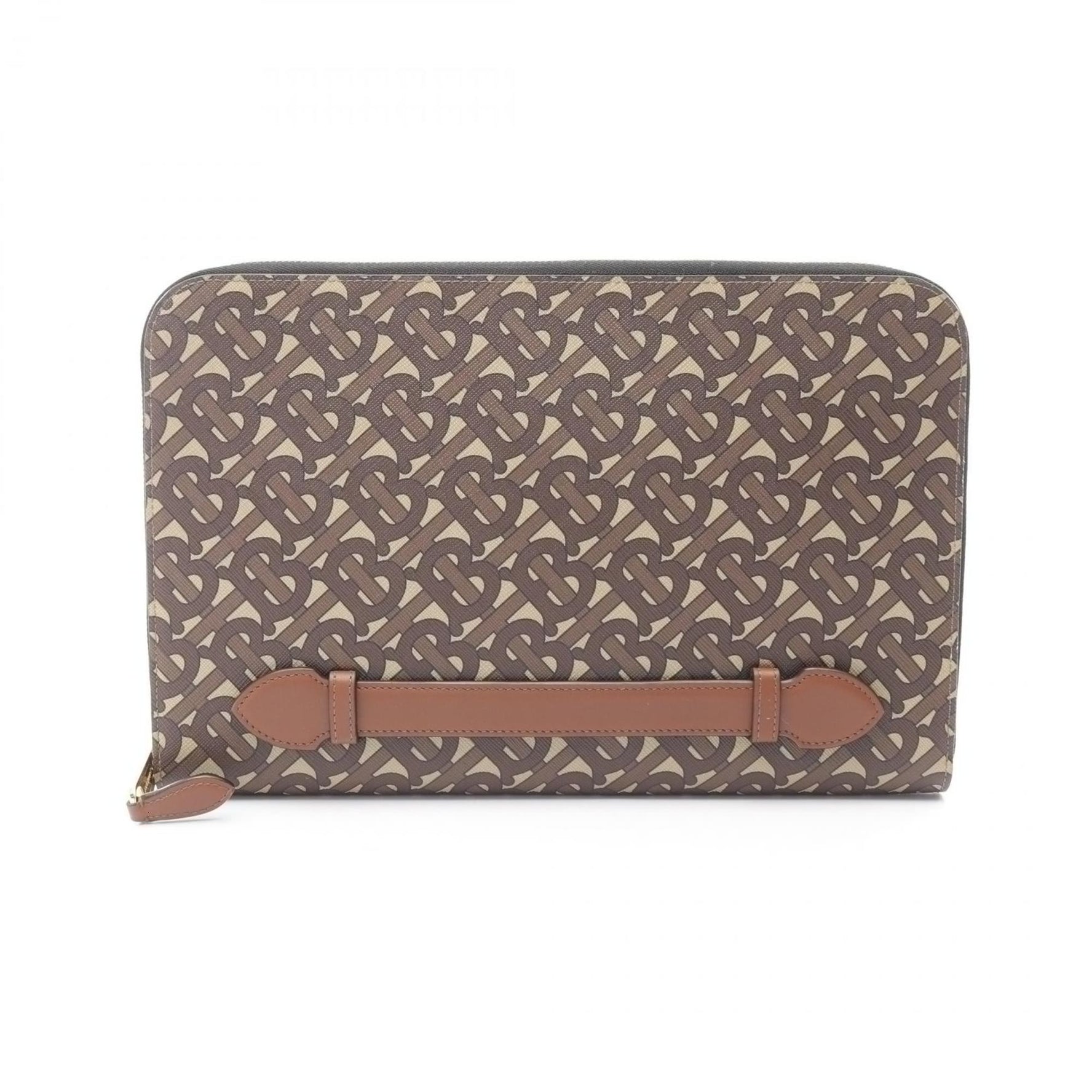 Burberry TB Monogram Second Bag Clutch Coated Canvas Leather Men's Beige Brown