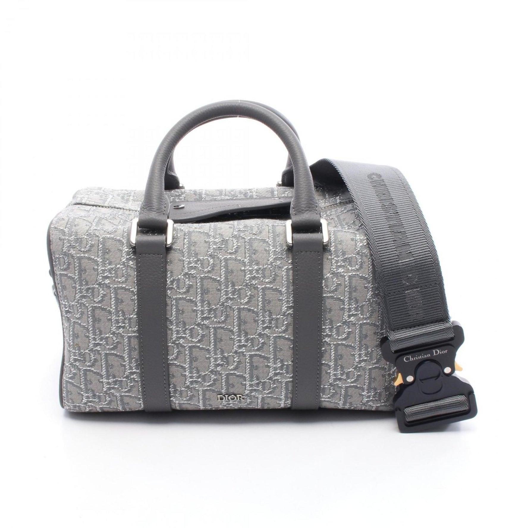Christian Dior Dior Lango Oblique Handbag, Canvas and Leather, Gray/Silver