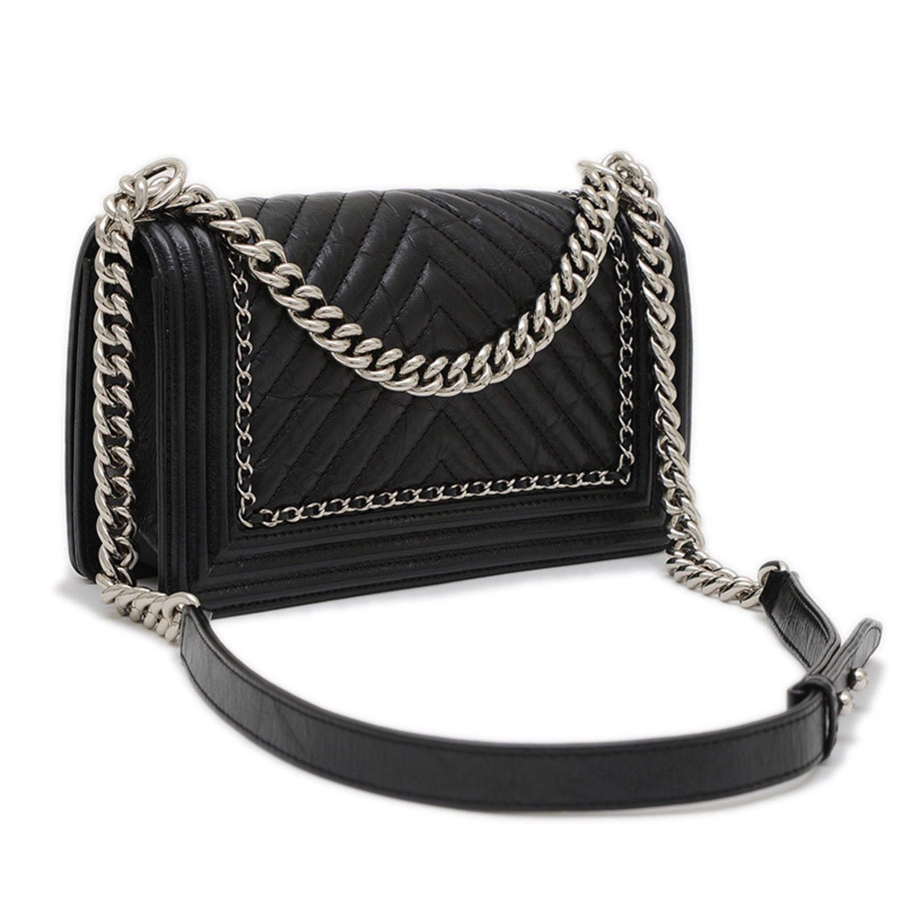 Chanel Boy Chain Shoulder Bag Around Leather
