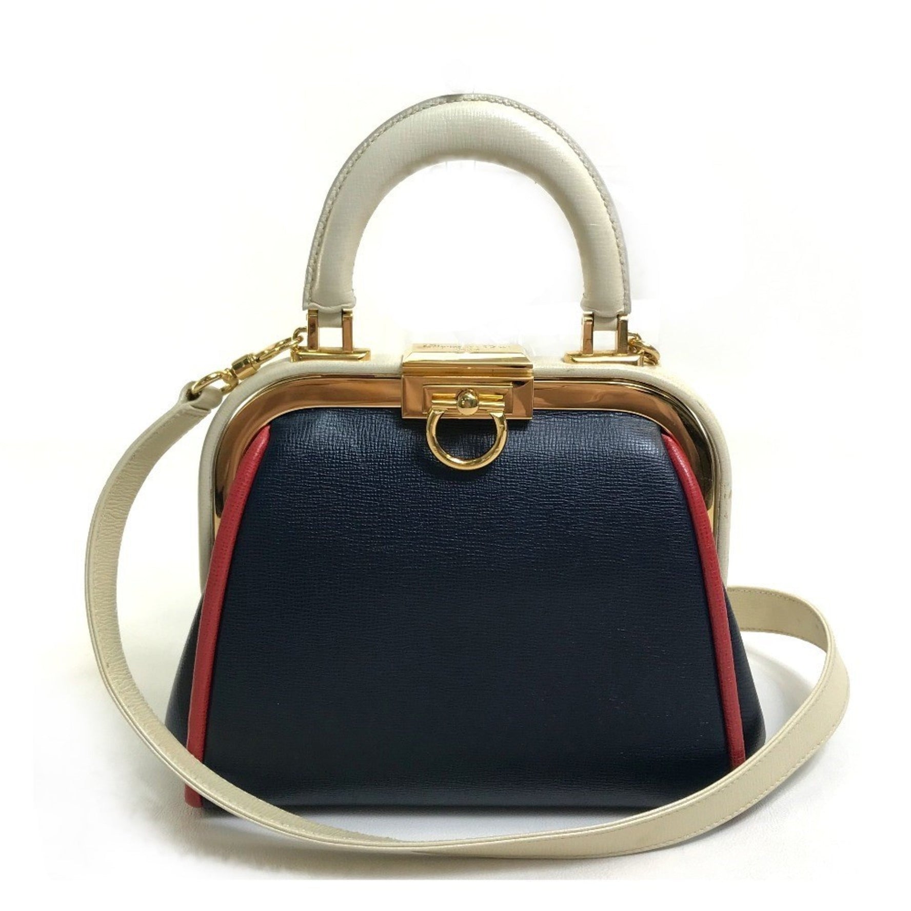Christian Dior Christian Tricolor Vintage Bag Bag Hand Bag x WhiteBased x Red GoldHardware