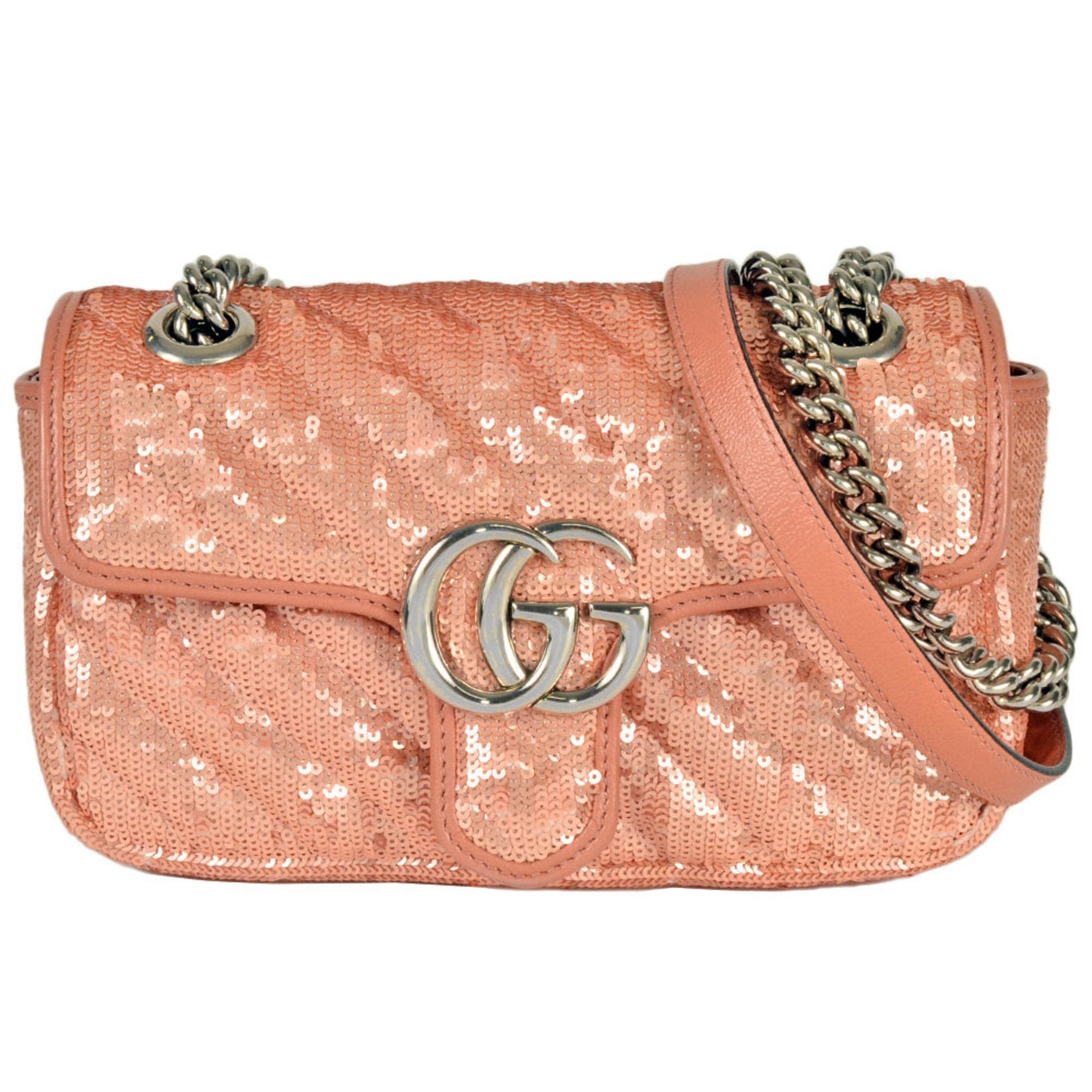 GUCCI GG Marmont Small Shoulder Bag Sequin Leather Chain