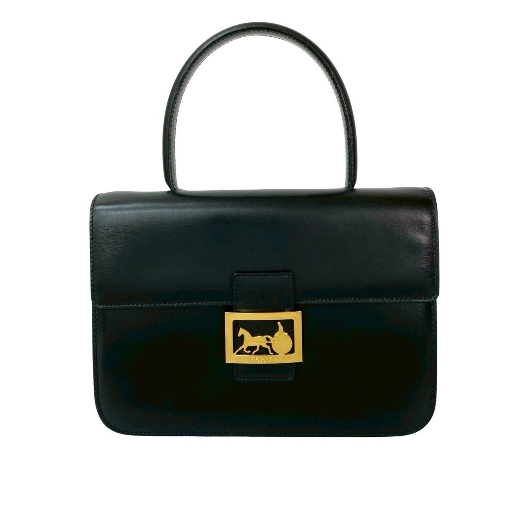 CELINE Vintage Logo Carriage Hardware Calf Leather Handbag Mini Tote Bag 305-4