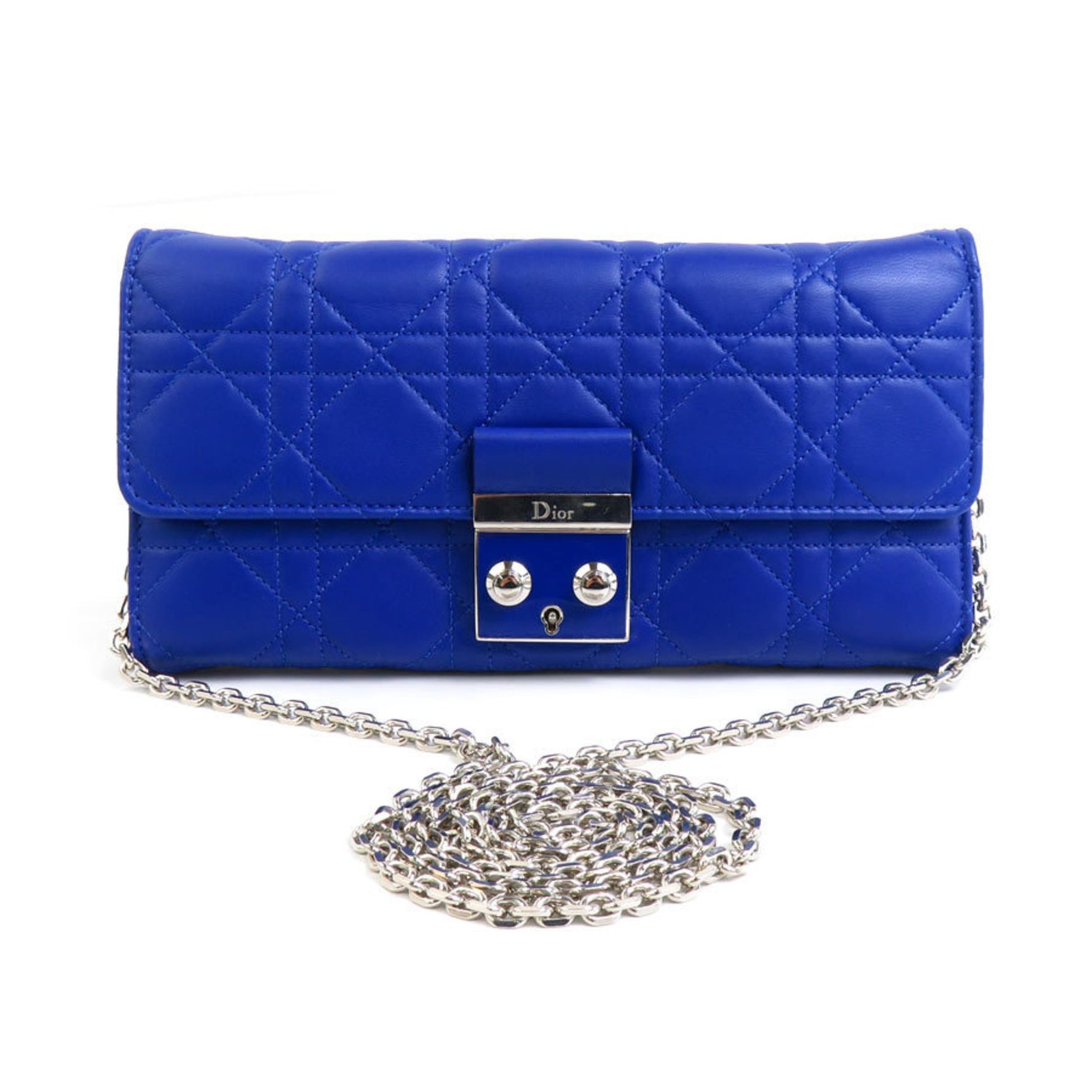 Christian Dior Wallet Chain Cannage Leather Silver