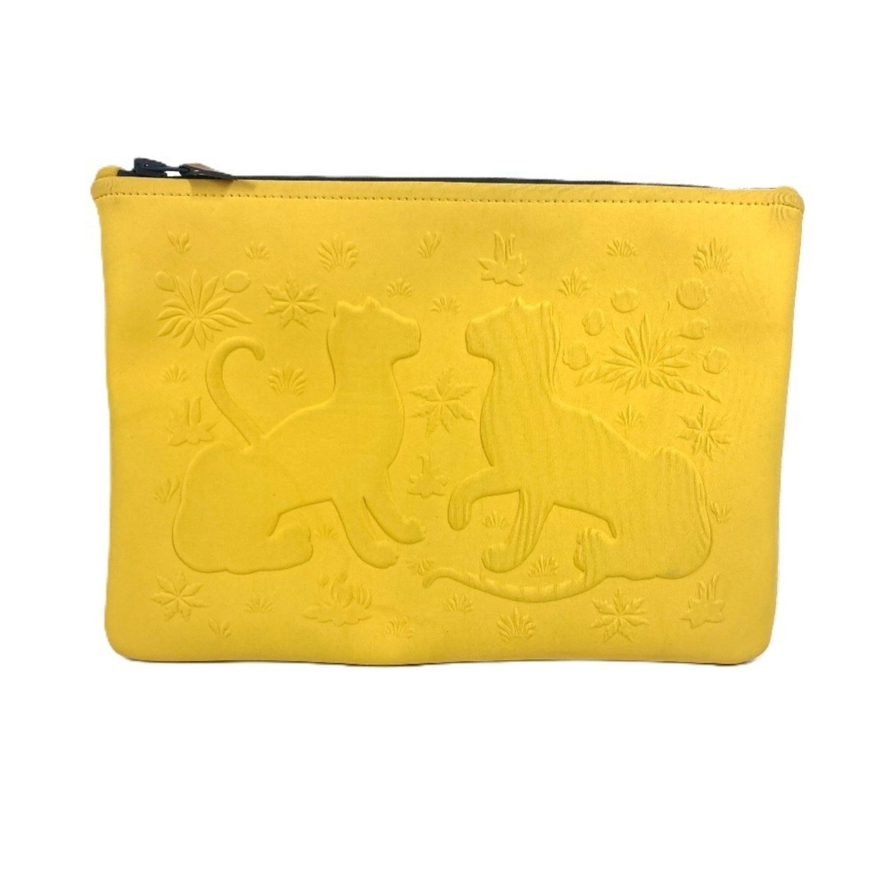 HERMES Neoban MM Leopard Print Clutch Bag/Multi-Pouch/Makeup Pouch/Polyamide/Yellow