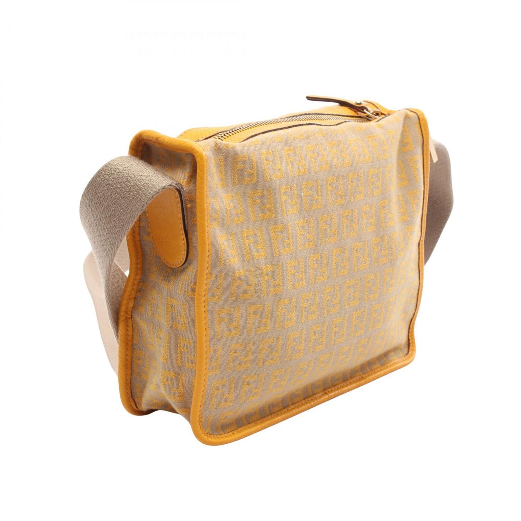 Fendi Zucchino Shoulder Bag, Canvas and Leather, Beige Yellow