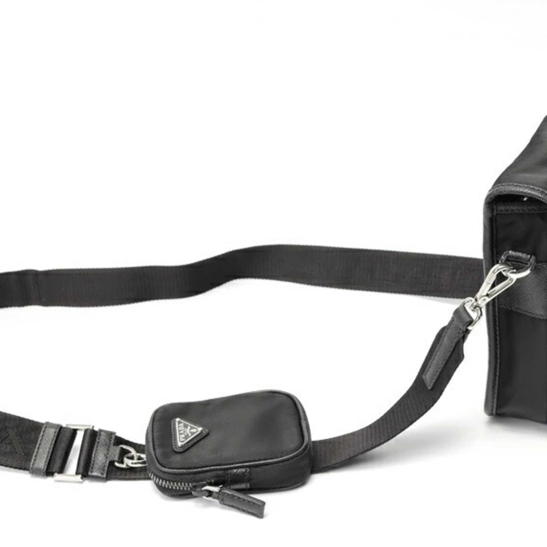 Prada Re-Nylon x Saffiano Leather Mini Shoulder Phone Holder (Nero)