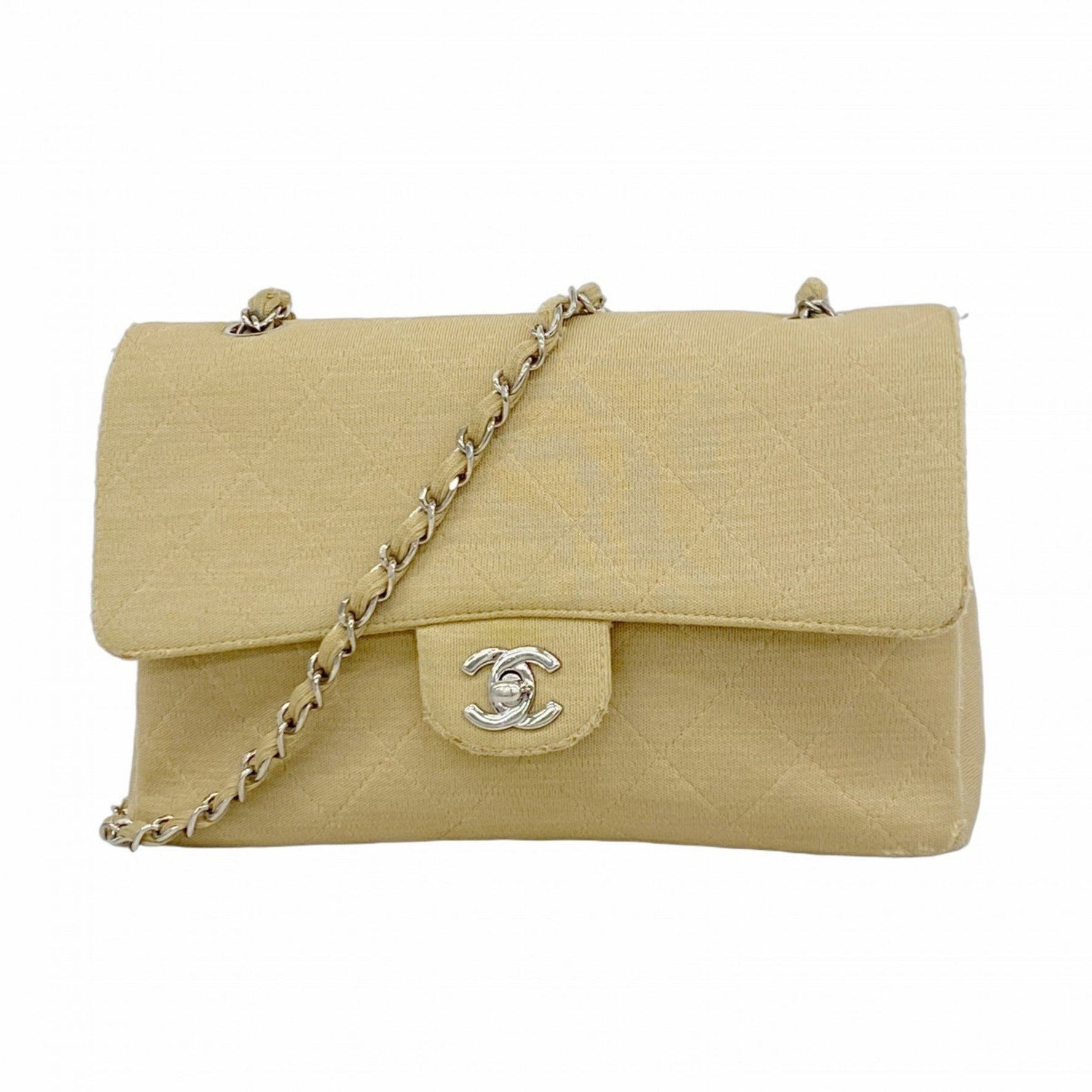 Chanel Matelasse Shoulder Bag, Chain Cotton, Beige, Women's