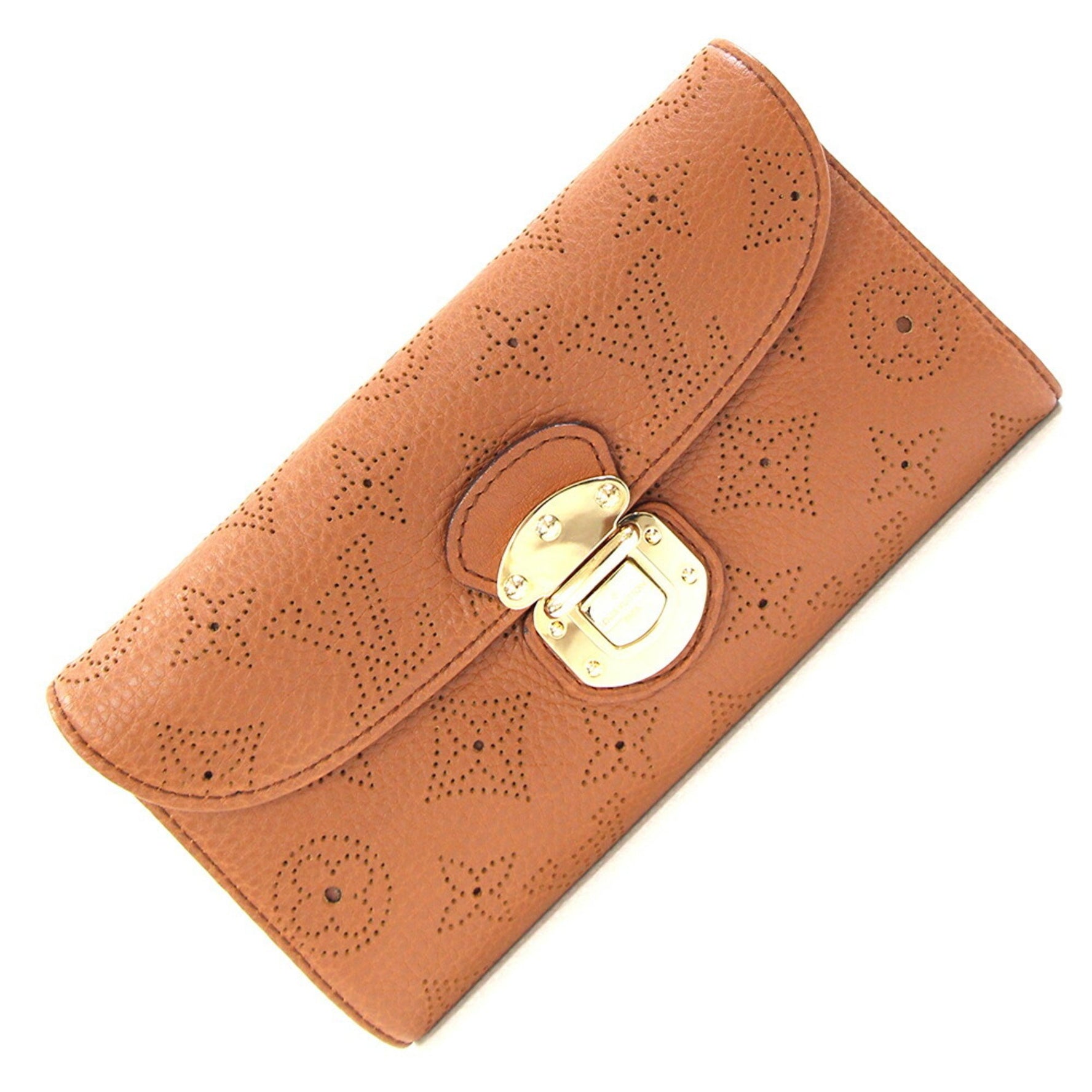 Louis Vuitton Mahina Portefeuille Amelia Tri-fold Long Wallet Cognac Leather Brown