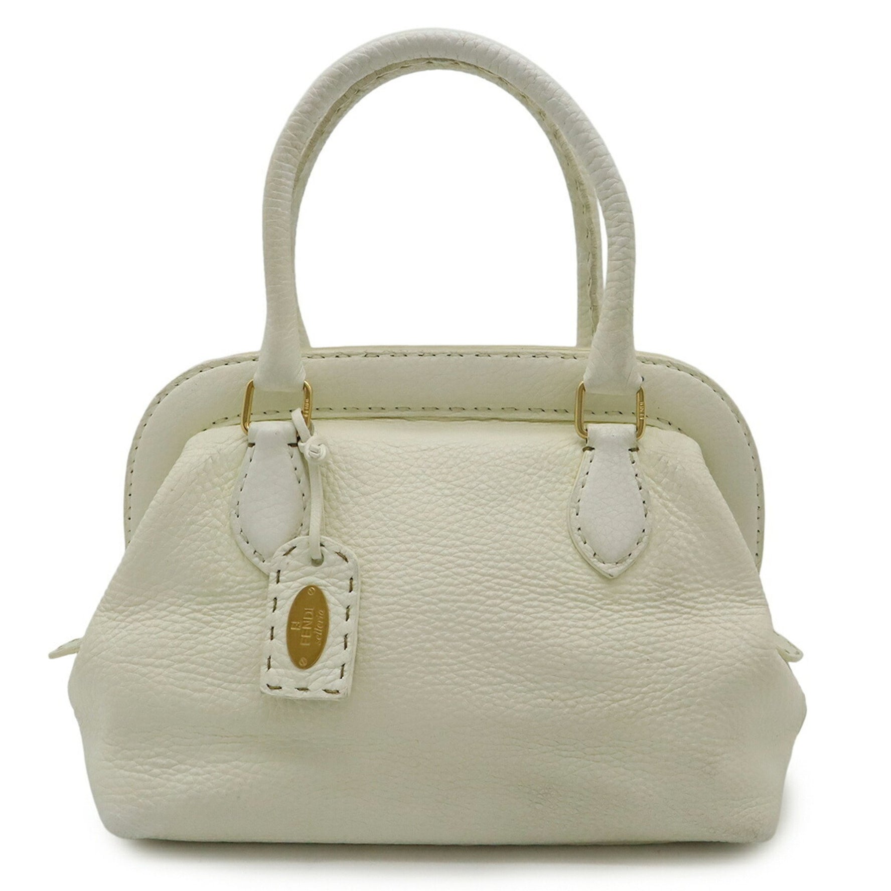 FENDI Selleria Leather Handbag Shoulder Bag White 8BN127