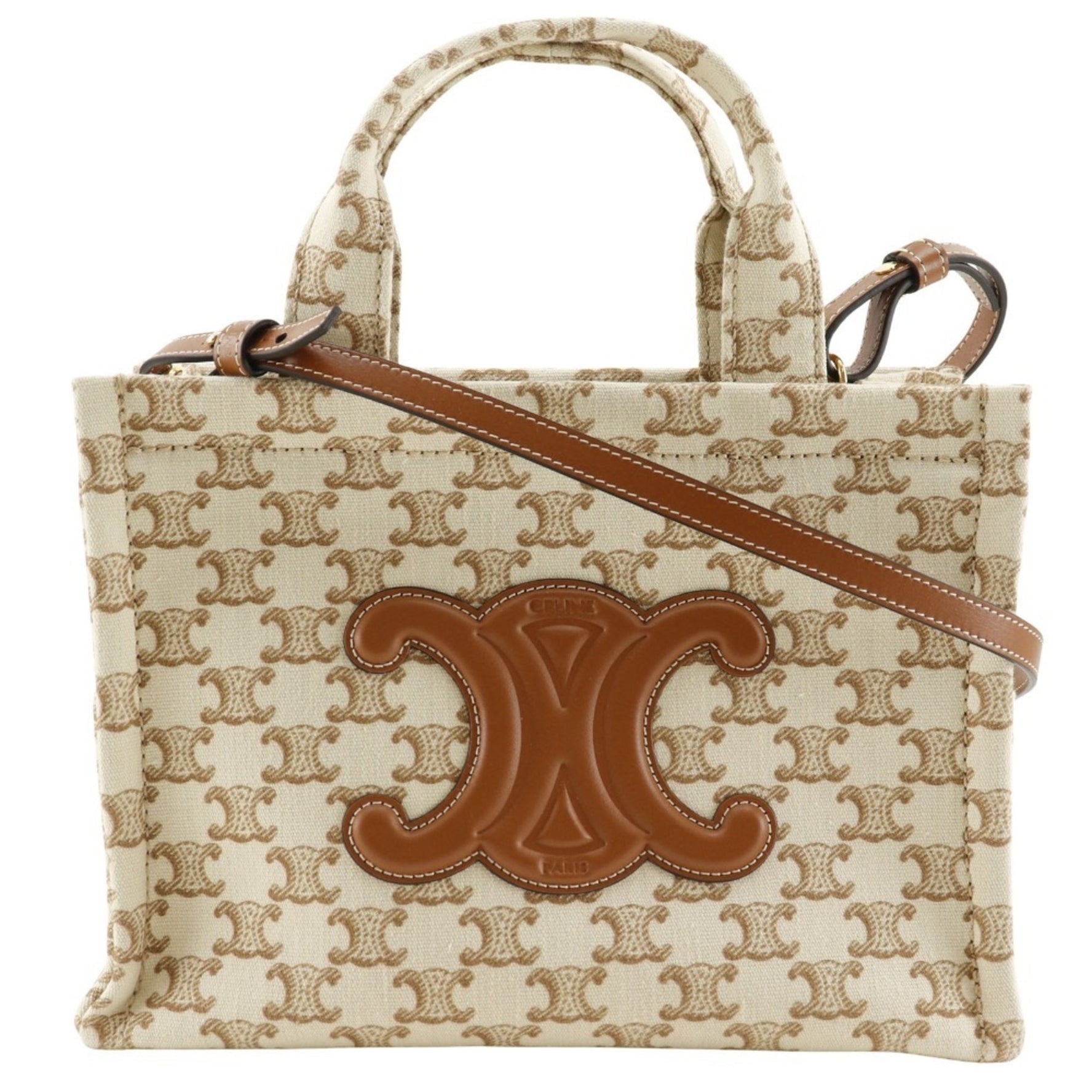 CELINE Triomphe Small Hippo Thais Handbag Shoulder 2EZ6 01BC Canvas Beige 2way A5 Women's