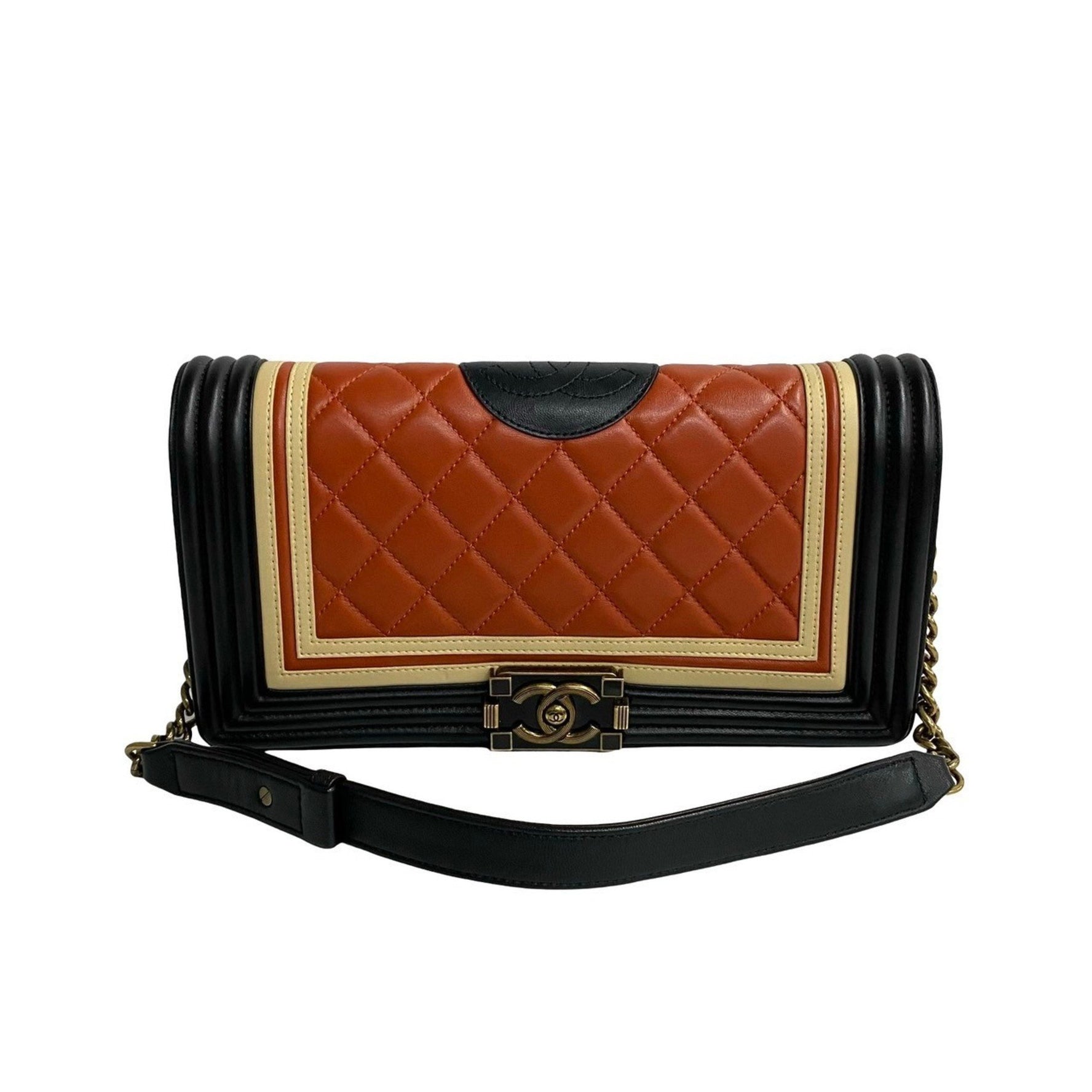 CHANEL Boy Matelasse Lambskin Chain Shoulder Bag in Black