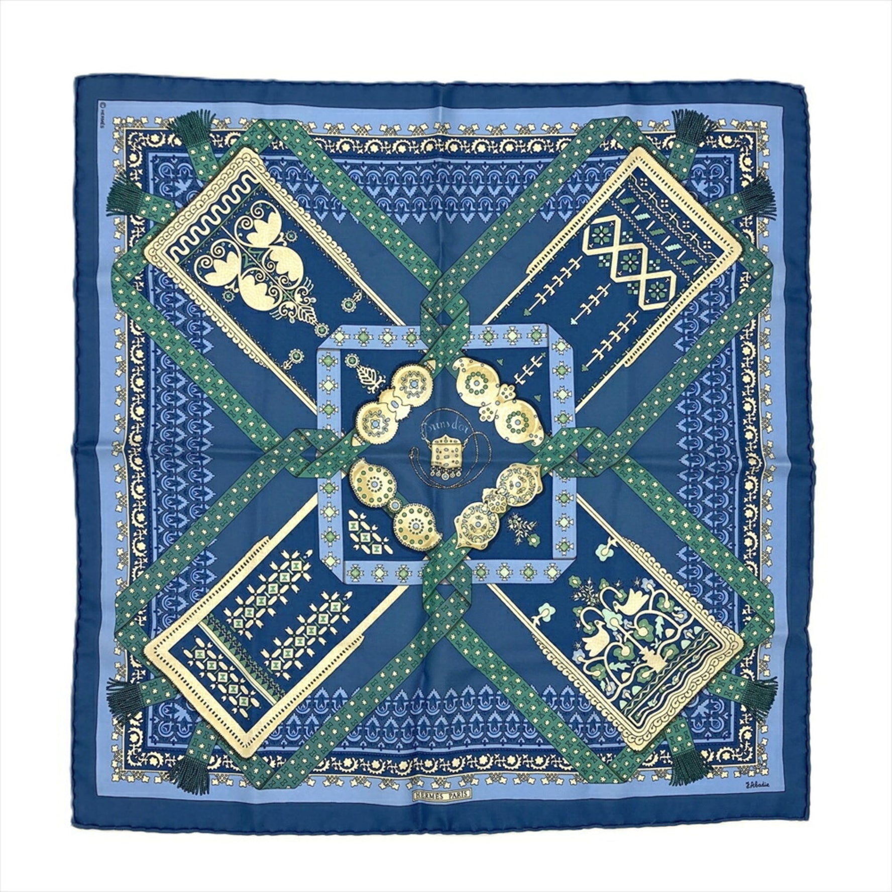 Hermes Carré 90 Gold Branch Brins d'or Scarf Muffler Silk