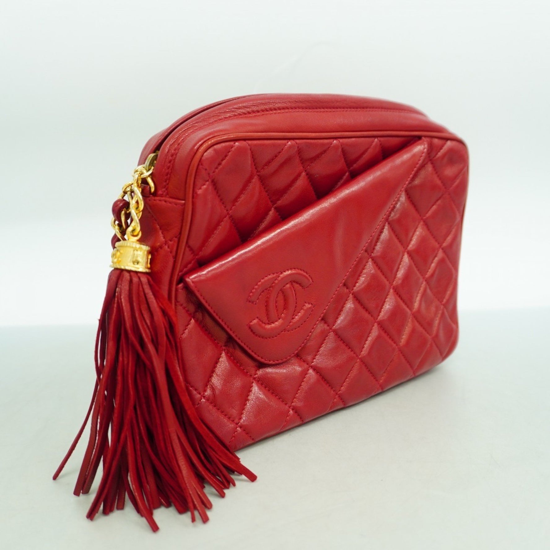 Chanel Shoulder Bag with Matelasse Chain Bag, Lambskin, Red