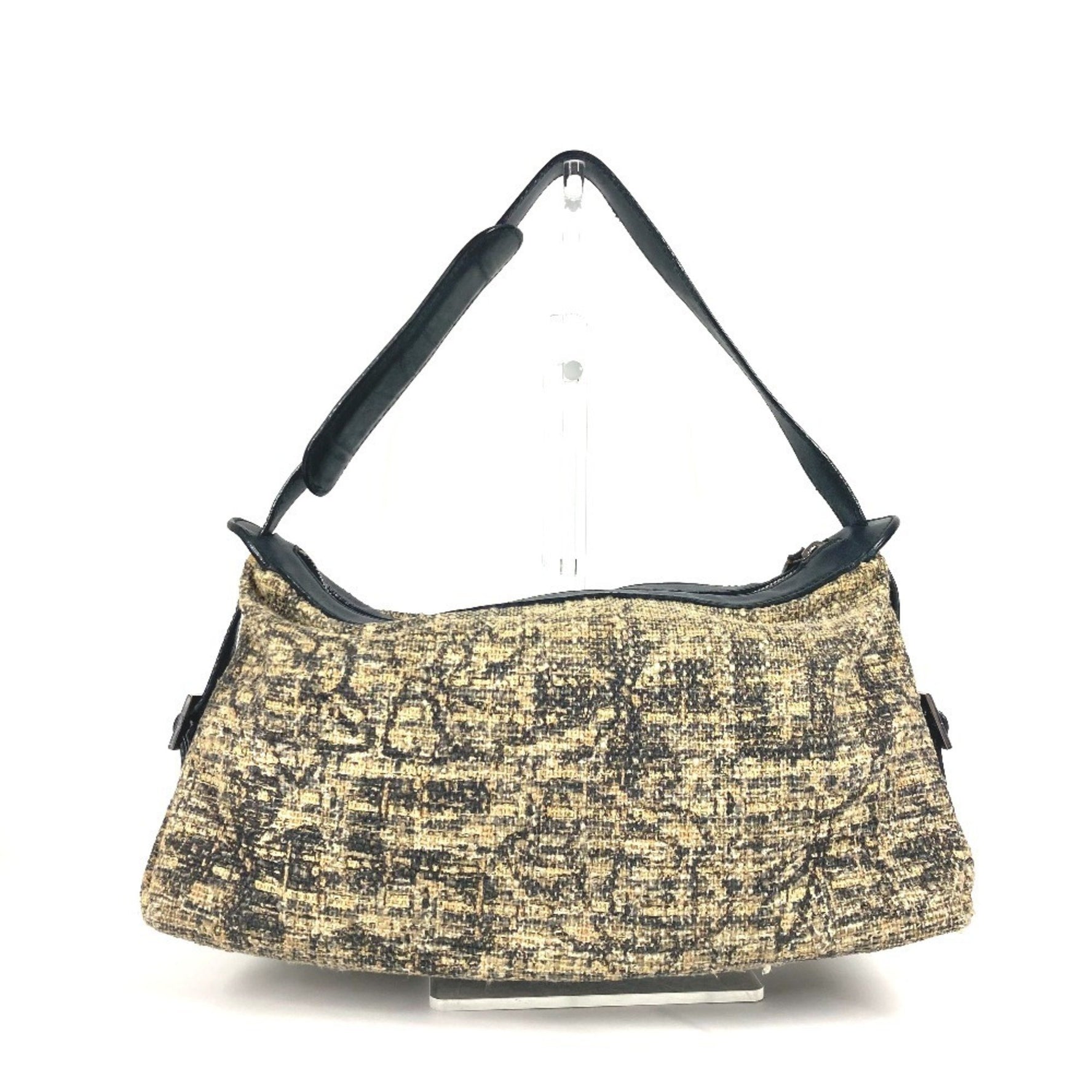 CHANEL Camellia CC Coco Mark Shoulder Bag in Canvas/Leather, Black