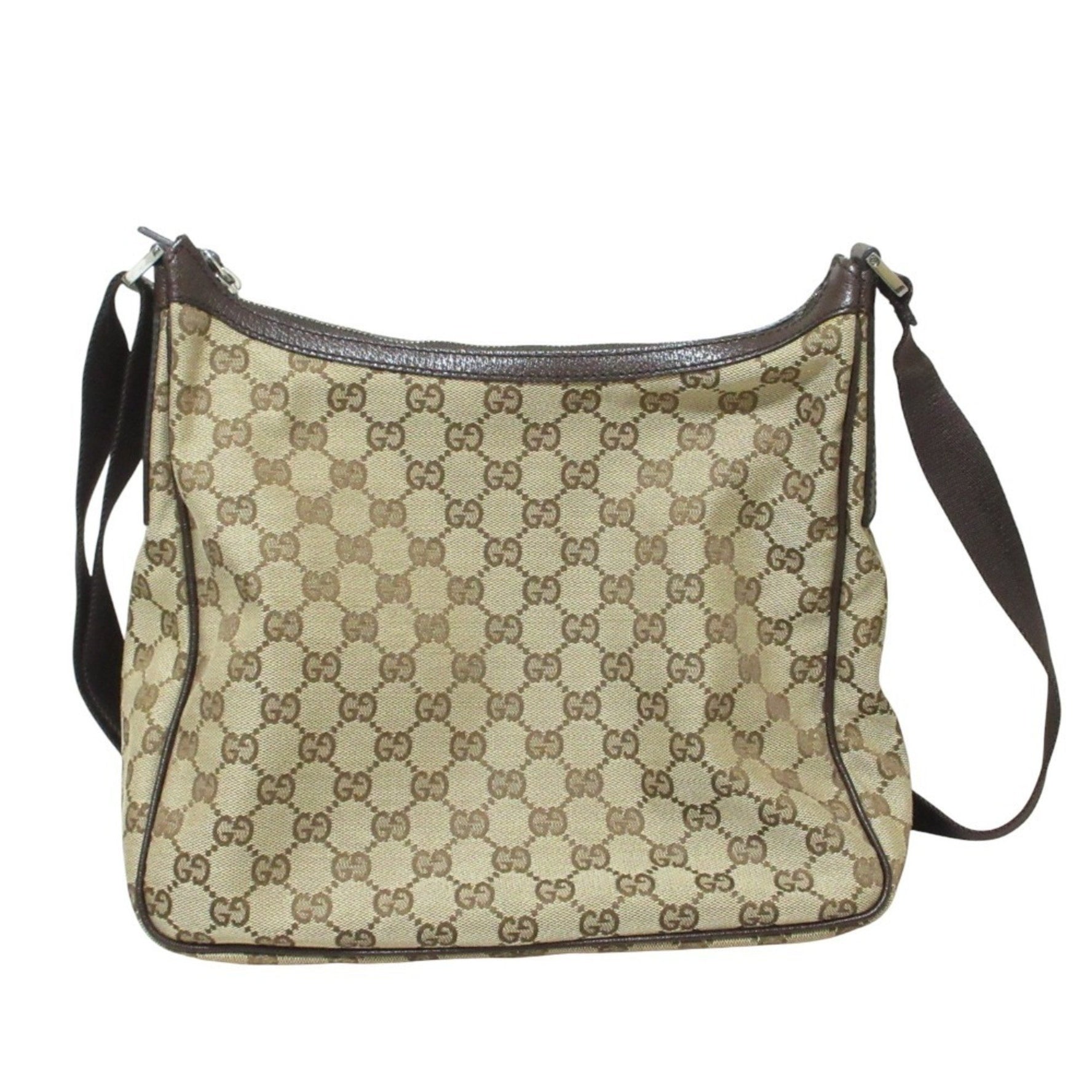 GUCCI GG Canvas Shoulder Bag Beige Brown