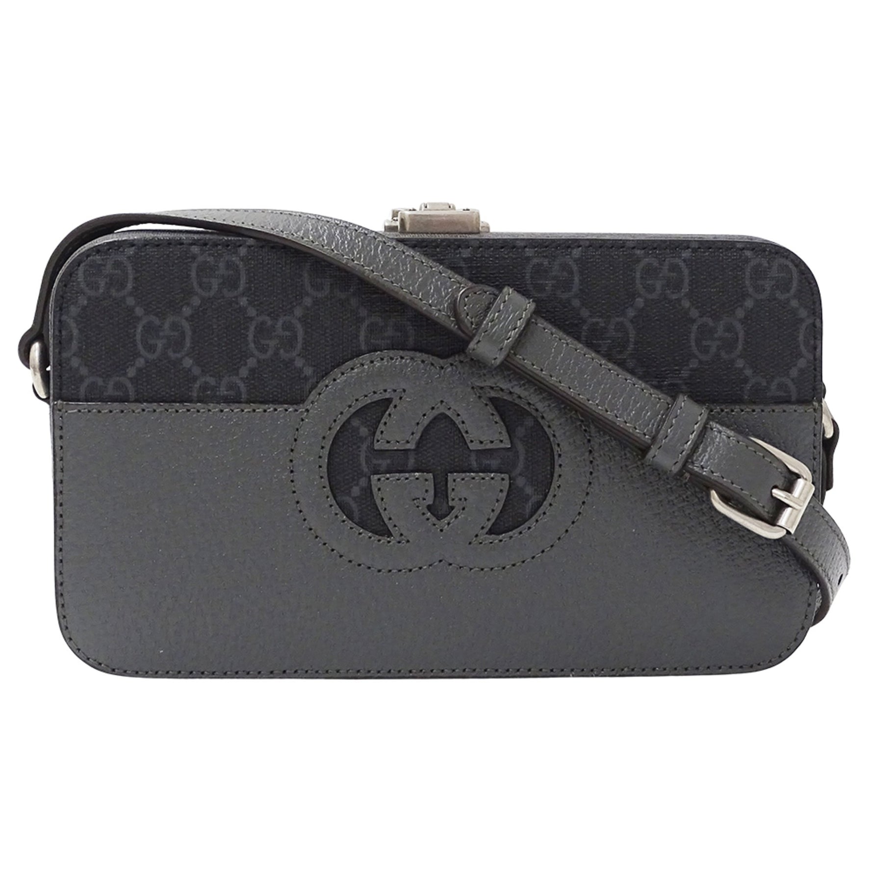 Gucci Shoulder Bag with Cutout Interlocking G GG Supreme Design in Black and Gray - Small Mini Bag, Crossbody
