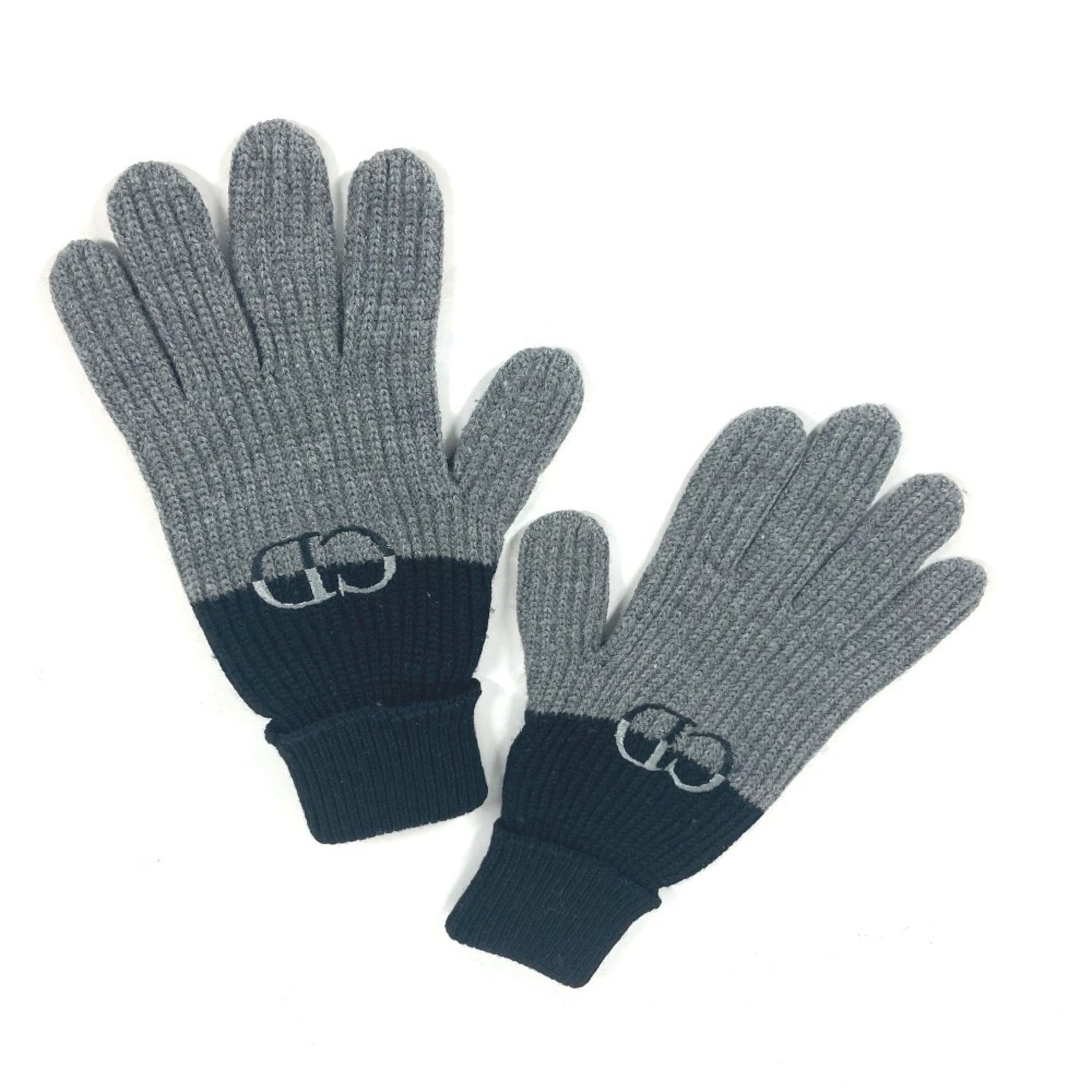 Christian Dior Dior Bicolor CD Logo Gloves Accessories Wool Grey