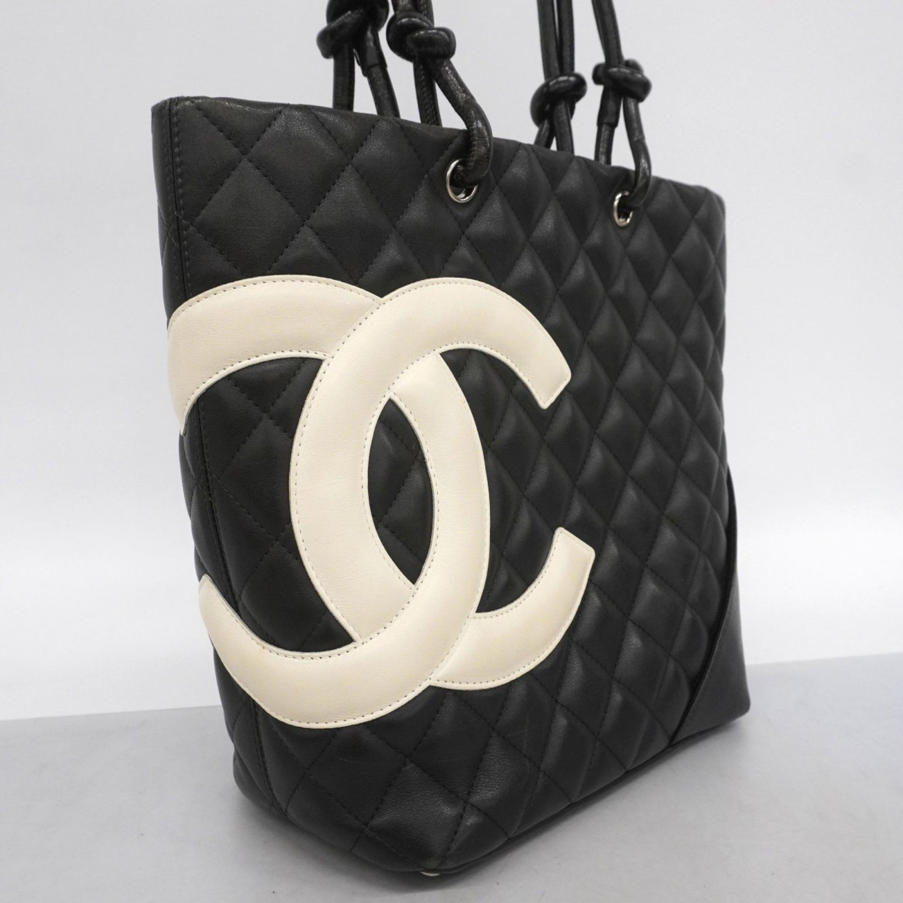 Chanel Cambon Tote Bag, Lambskin, Black and White