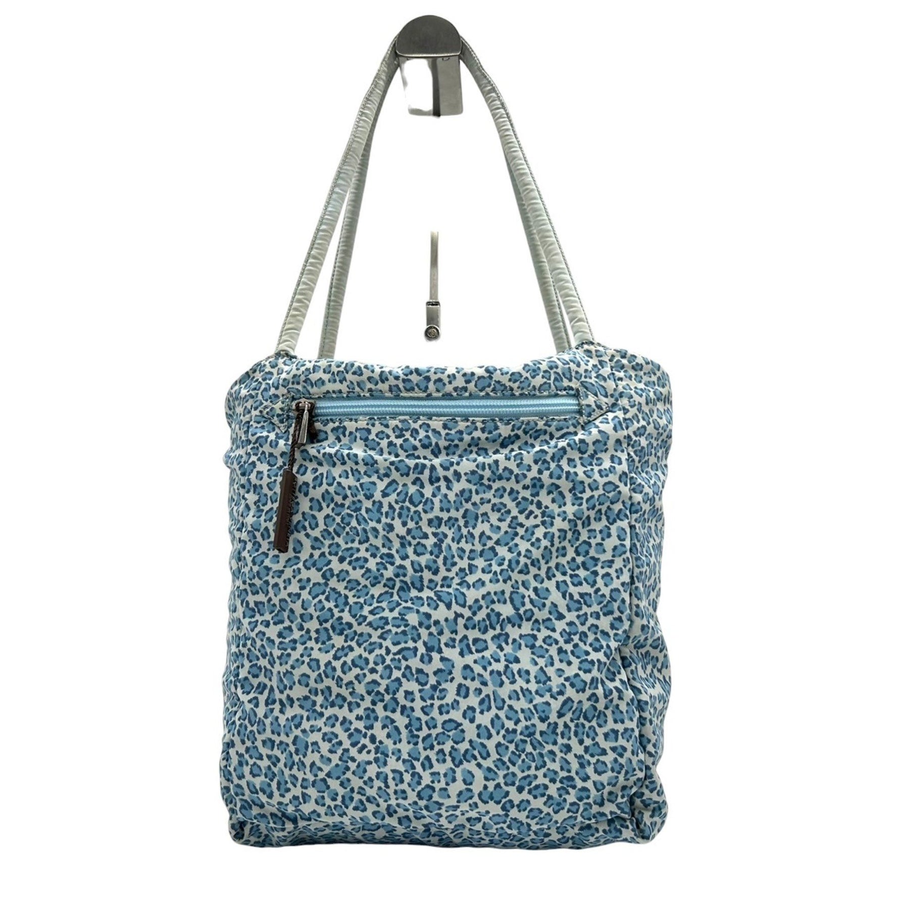 Bottega Veneta One-Shoulder Nylon Tote Bag with Leopard Print, Blue and White, Made in Italy