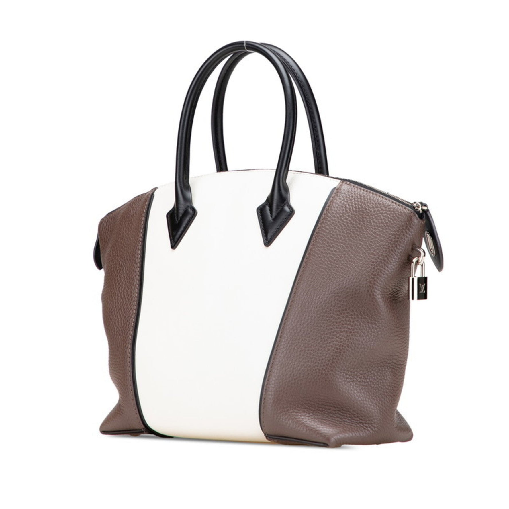 Louis Vuitton Parceana Lockit PM Two-Tone Handbag in Off-White and Dark Brown Taurillon Leather. LOUIS VUITTON