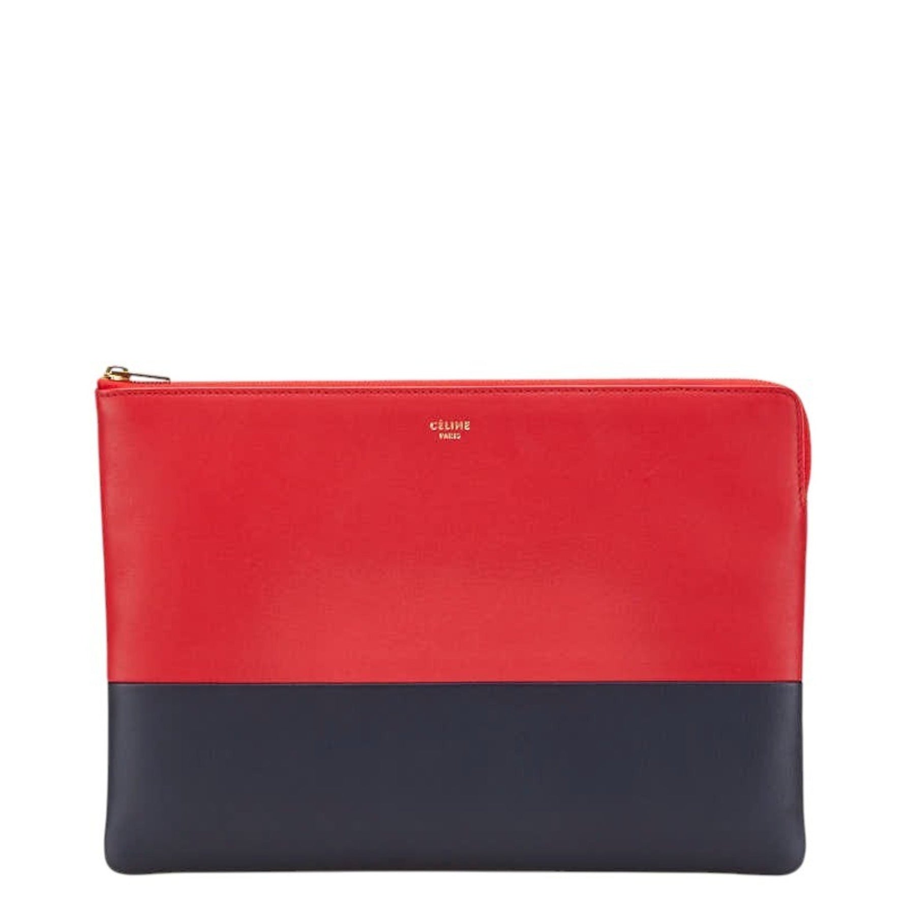 Celine Two-Tone Clutch Bag in Red and Black Leather