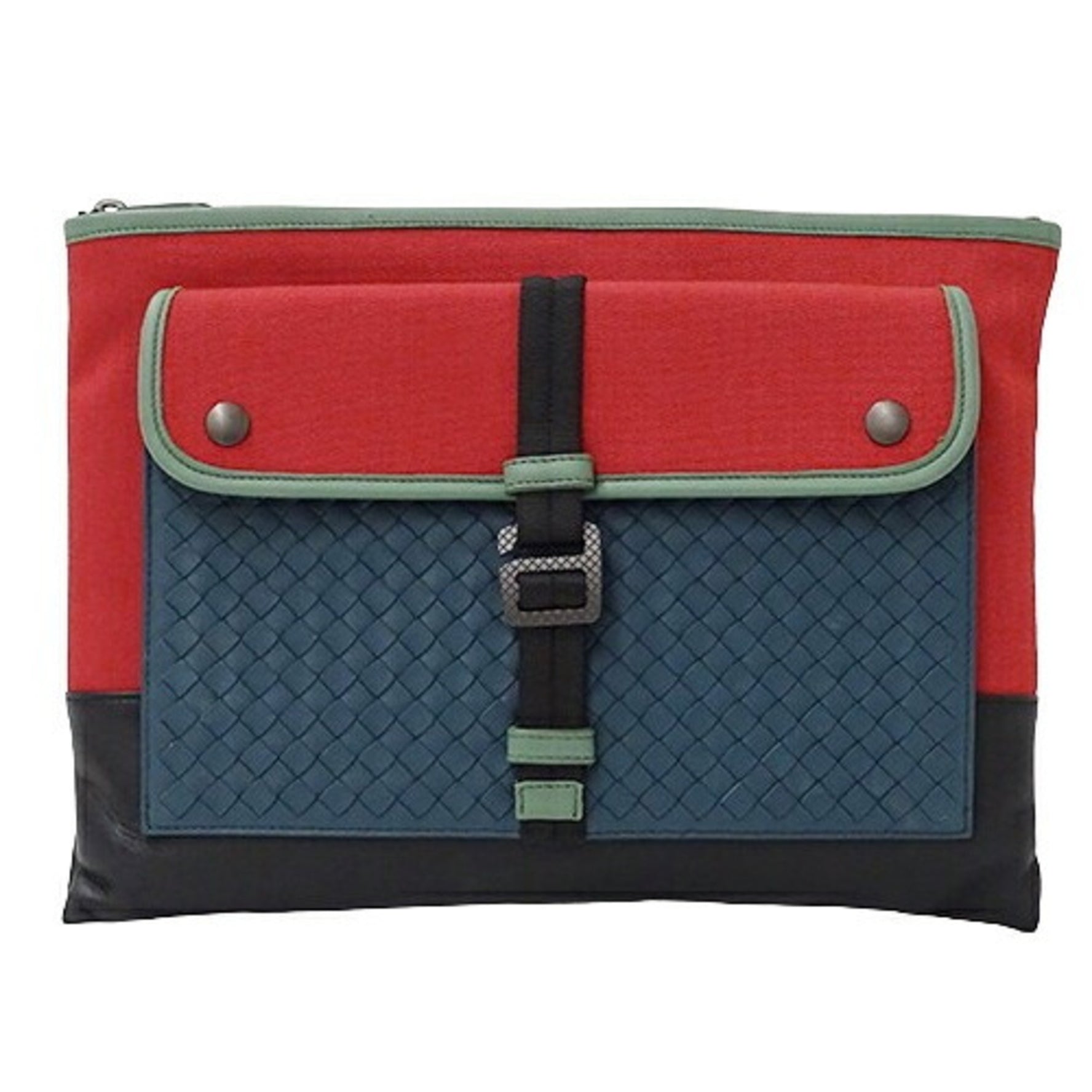 BOTTEGA VENETA Bags and Men Clutch Second Intrecciato Leather Nylon Red Blue Black