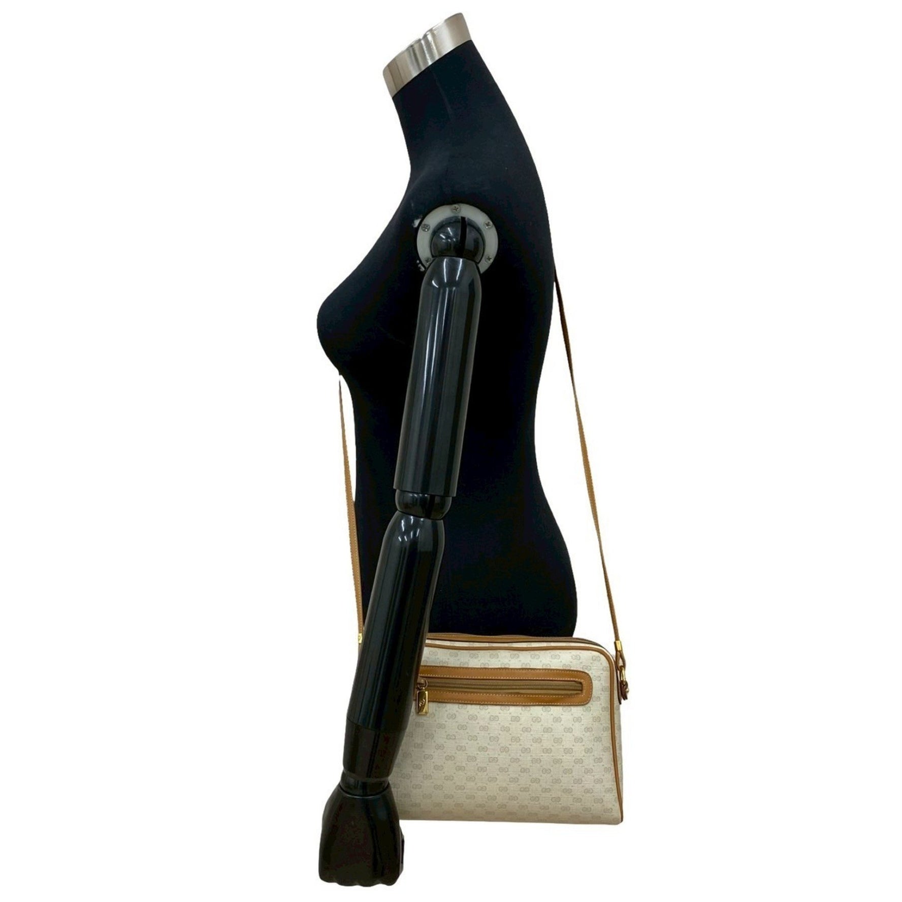 GUCCI Old Gucci Micro GG Logo Leather Mini Shoulder Bag Pochette Ivory 220-2