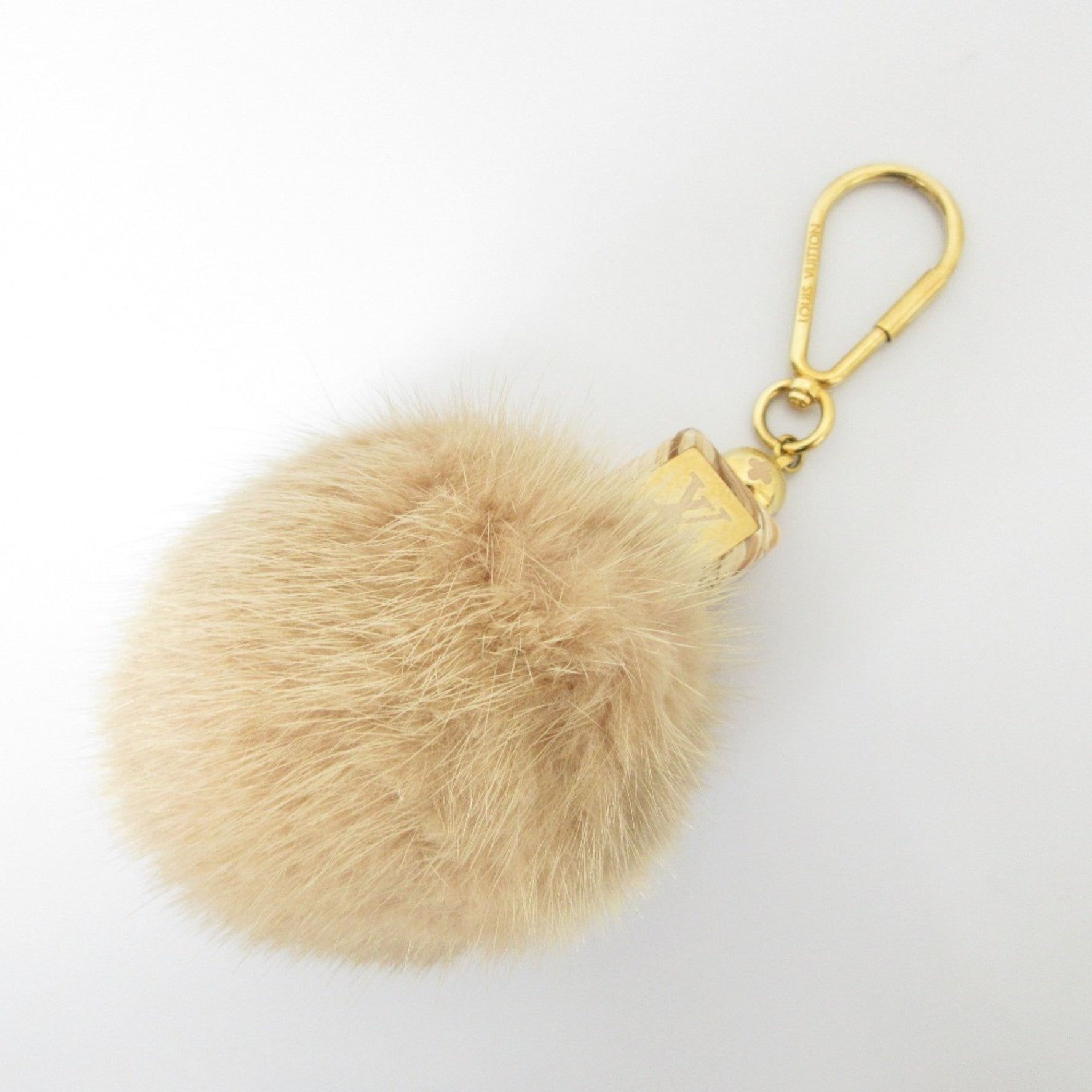 Louis Vuitton Fluffy Mink Fur Bag Charm Keychain Pink Beige Gold