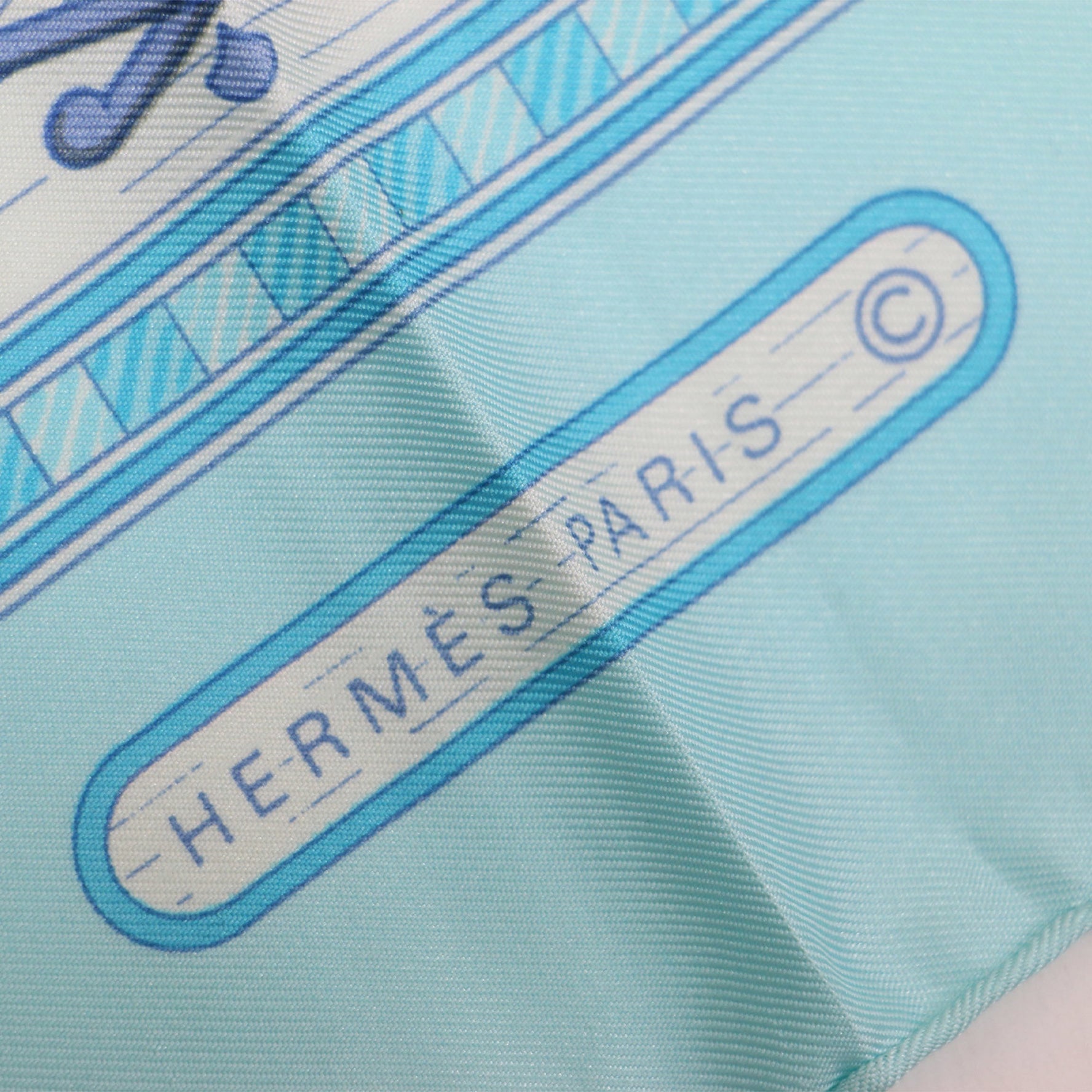 HERMES Carre 90 Silk Scarf Muffler JEUX DE PAILLE Straw Play Flower Large Light Blue