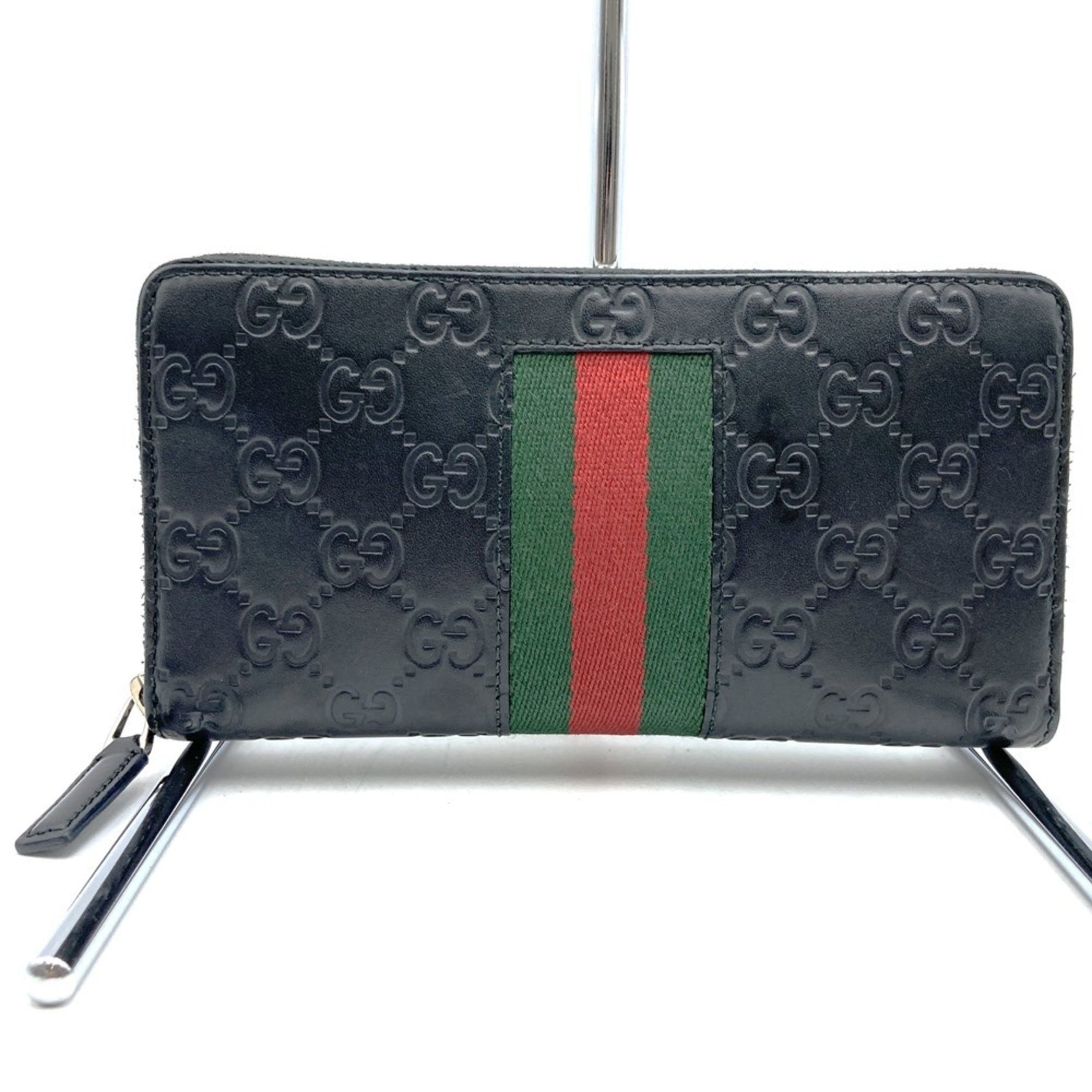 GUCCI Long Wallet Guccissima New Web Black Sherry Line for Men and Women