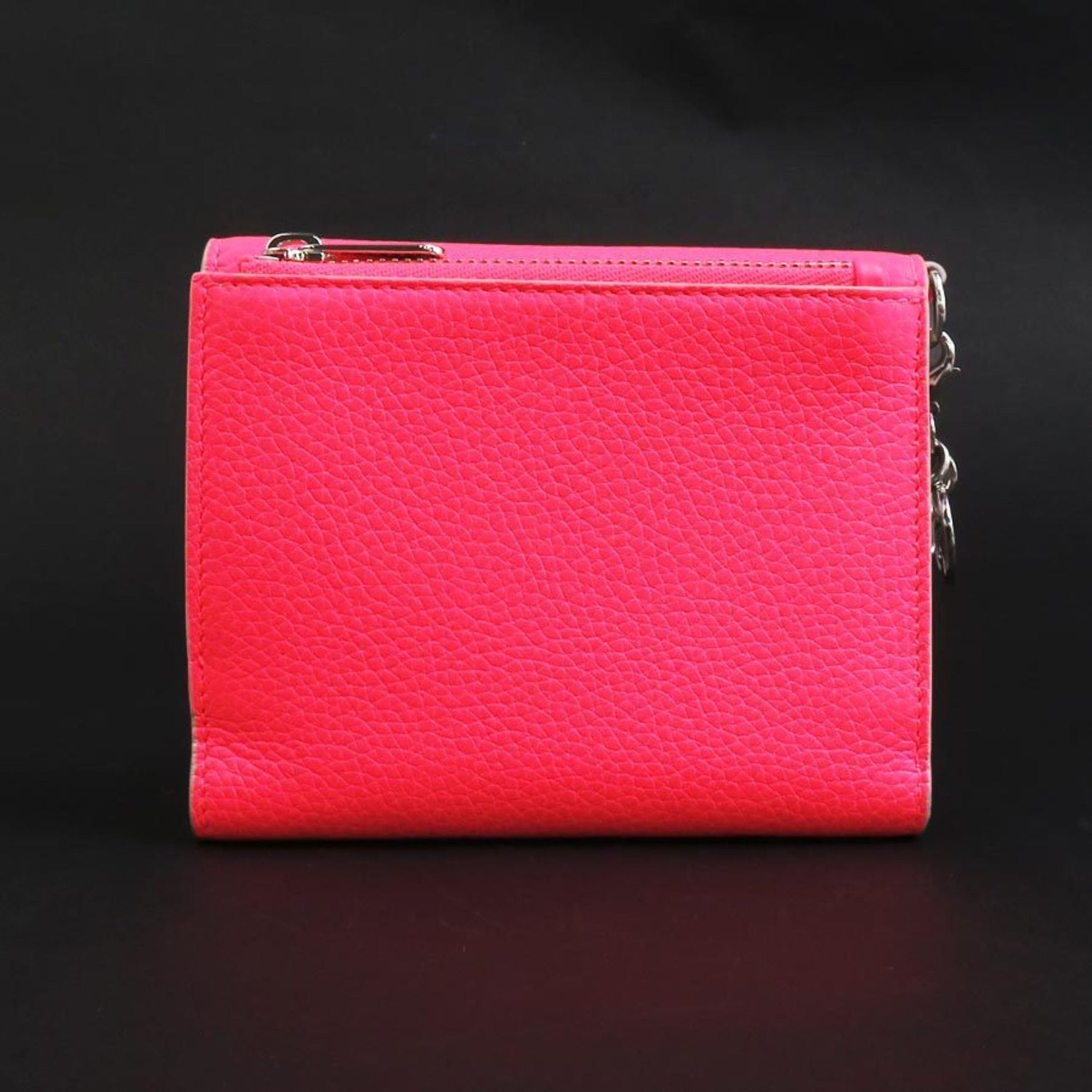 Christian Dior Tri-fold Wallet Leather Neon Pink