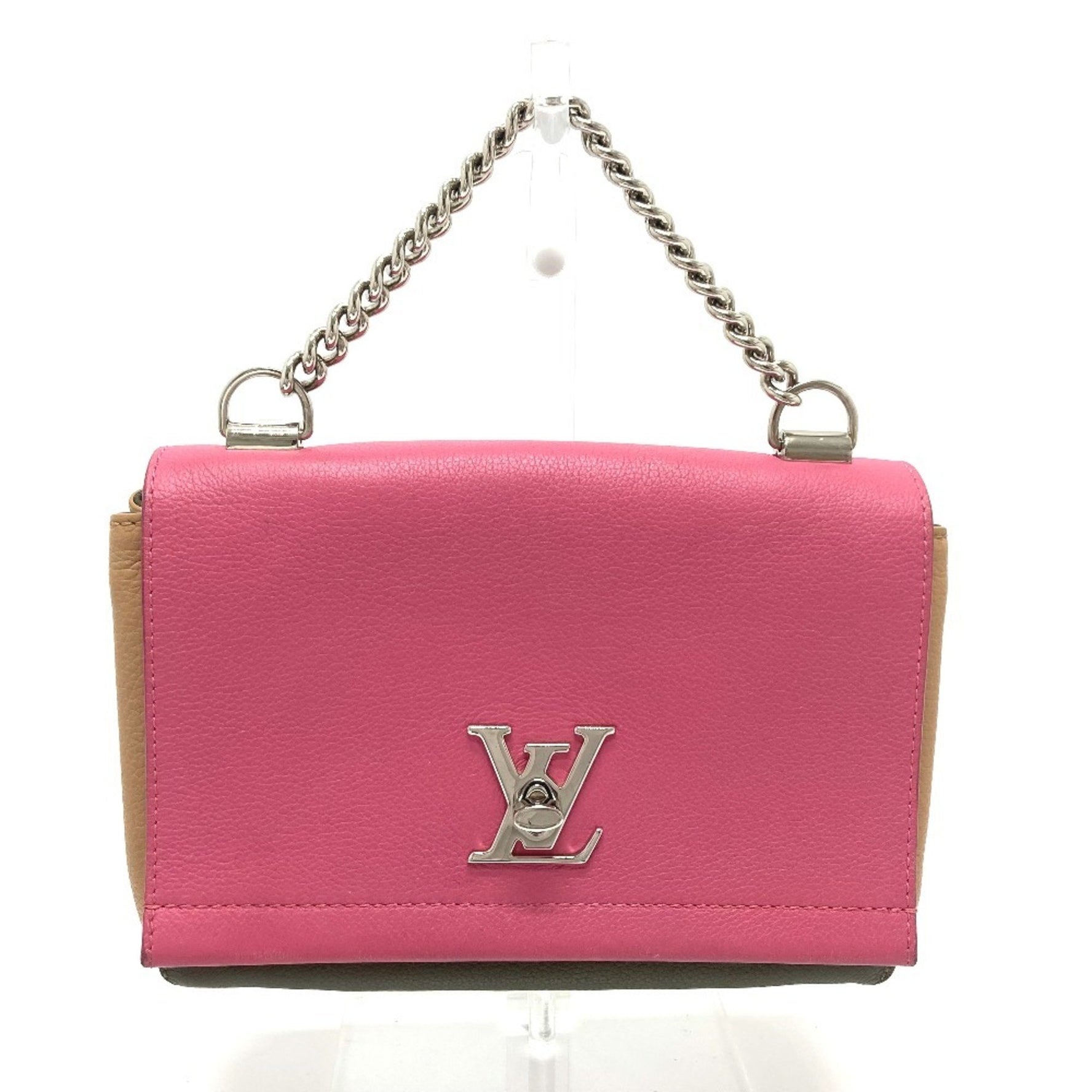 Louis Vuitton Tricolor Lockme 2 BB Handbag/Shoulder Bag, Leather, Rose Pink, Khaki, and Beige