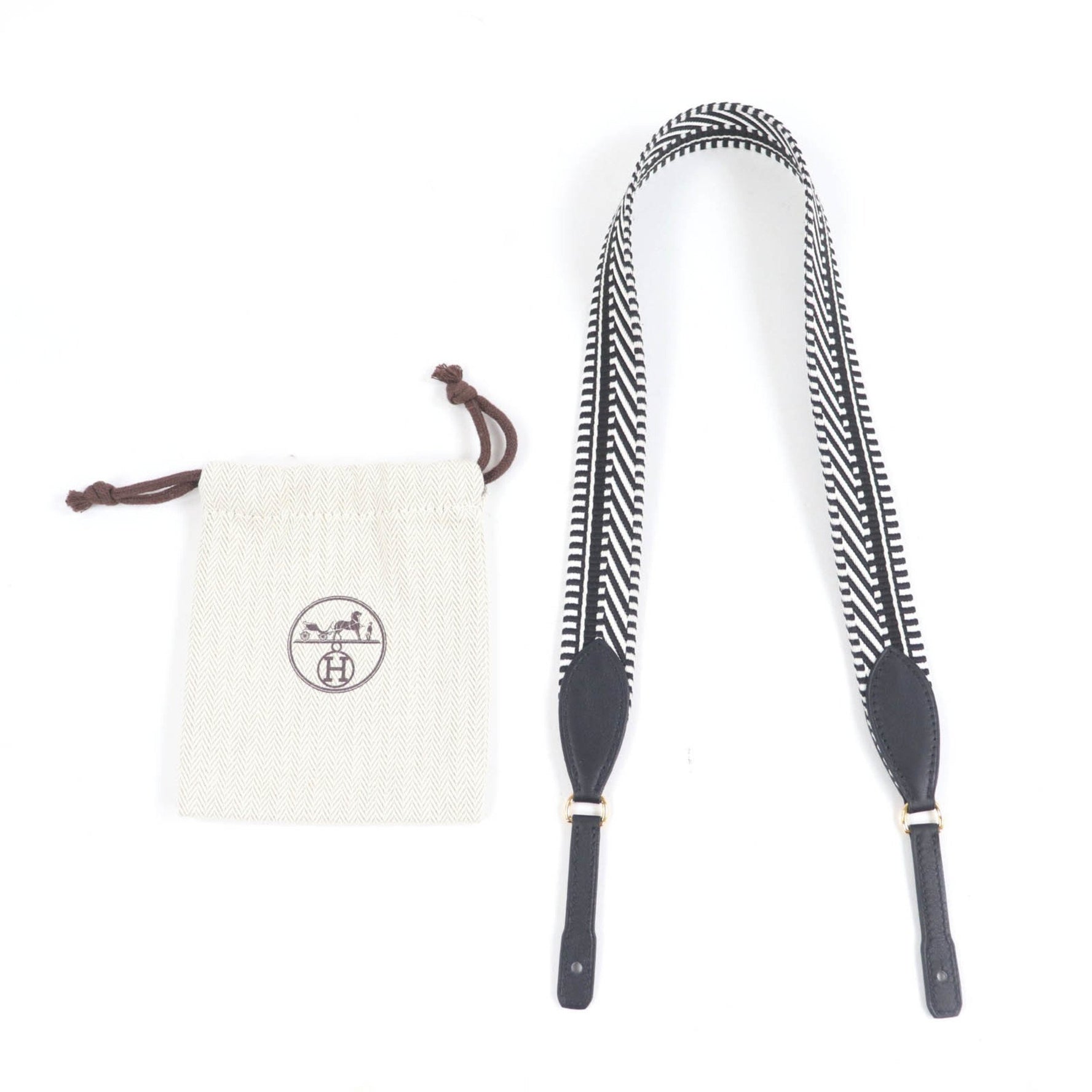 HERMES Bandouliere Sangle Caval Togo Shoulder Strap, Canvas and Leather, B Stamp, Dust Bag Included, Made in France