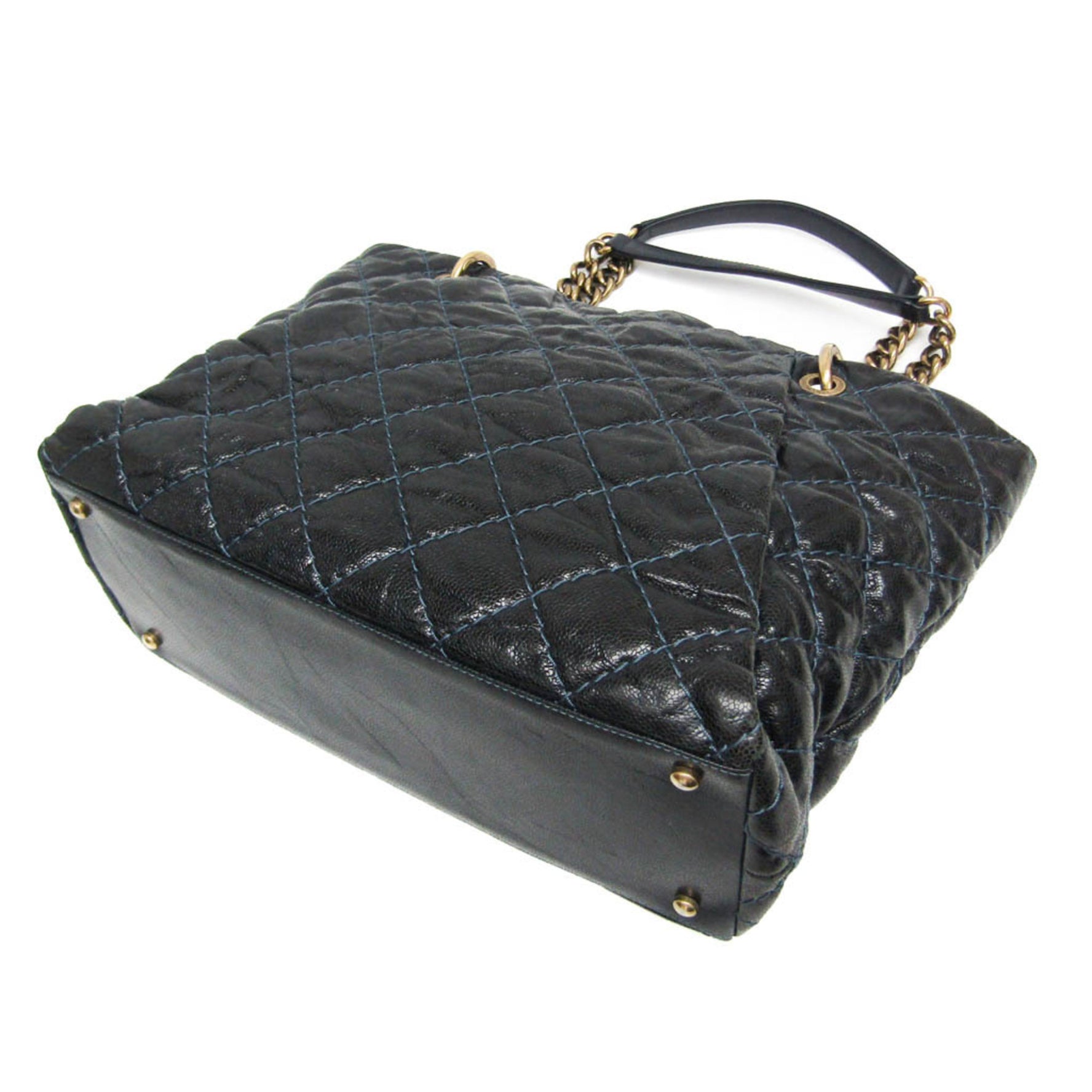 Chanel Matelasse Chain Women's Grained Calfskin Tote Bag Black,Navy
