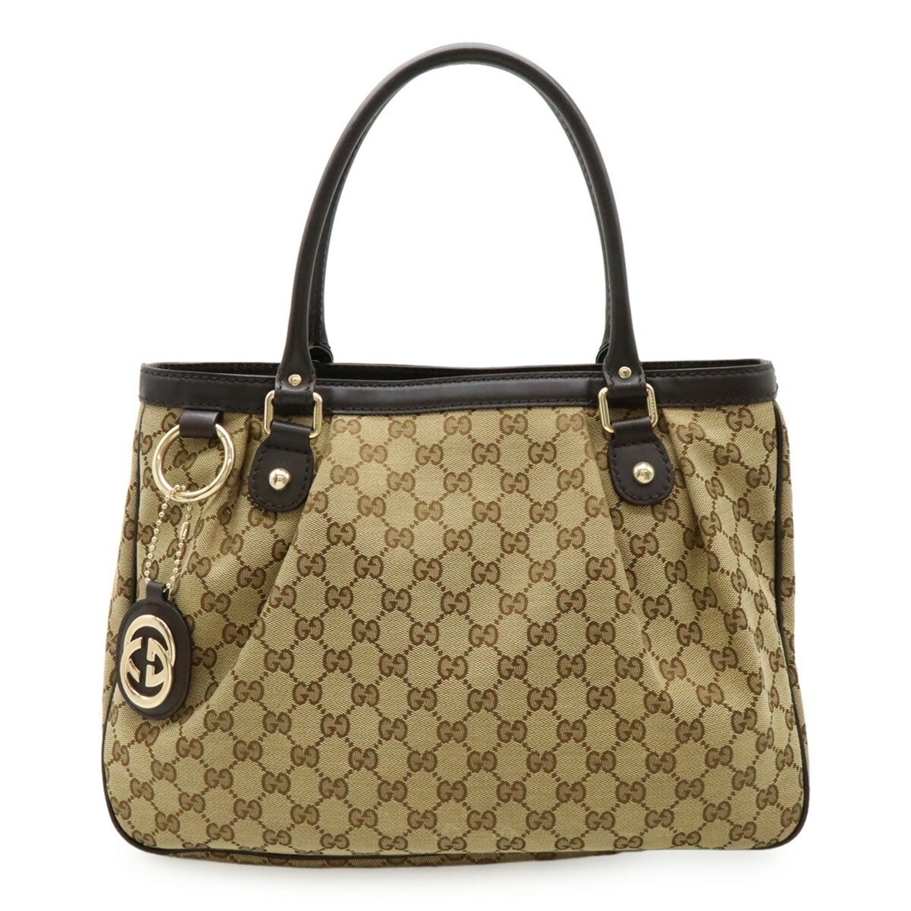 GUCCI GG Canvas Sukey Tote Bag Shoulder Leather Khaki Beige Brown