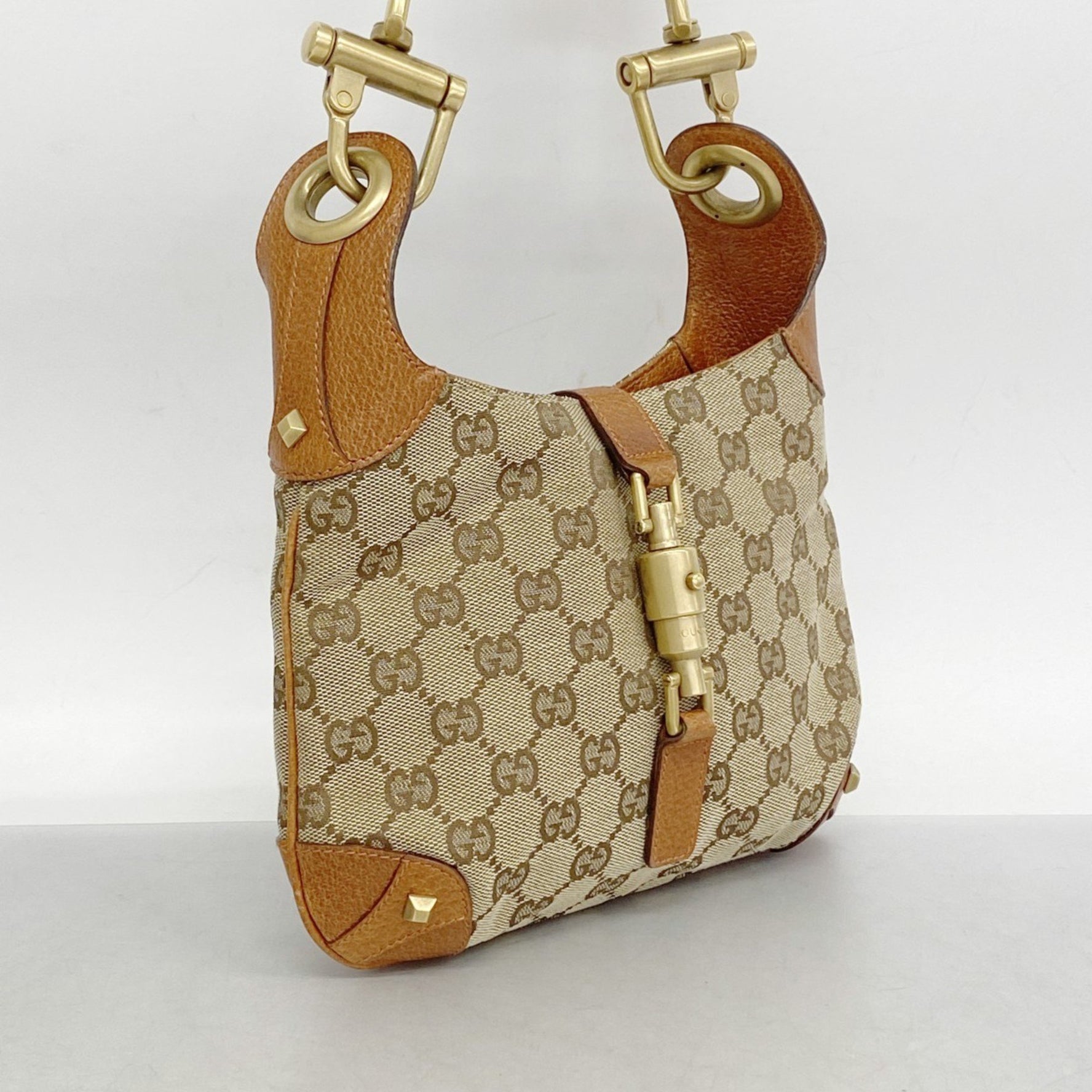 Gucci GG Canvas Jackie Handbag Leather Brown Women's