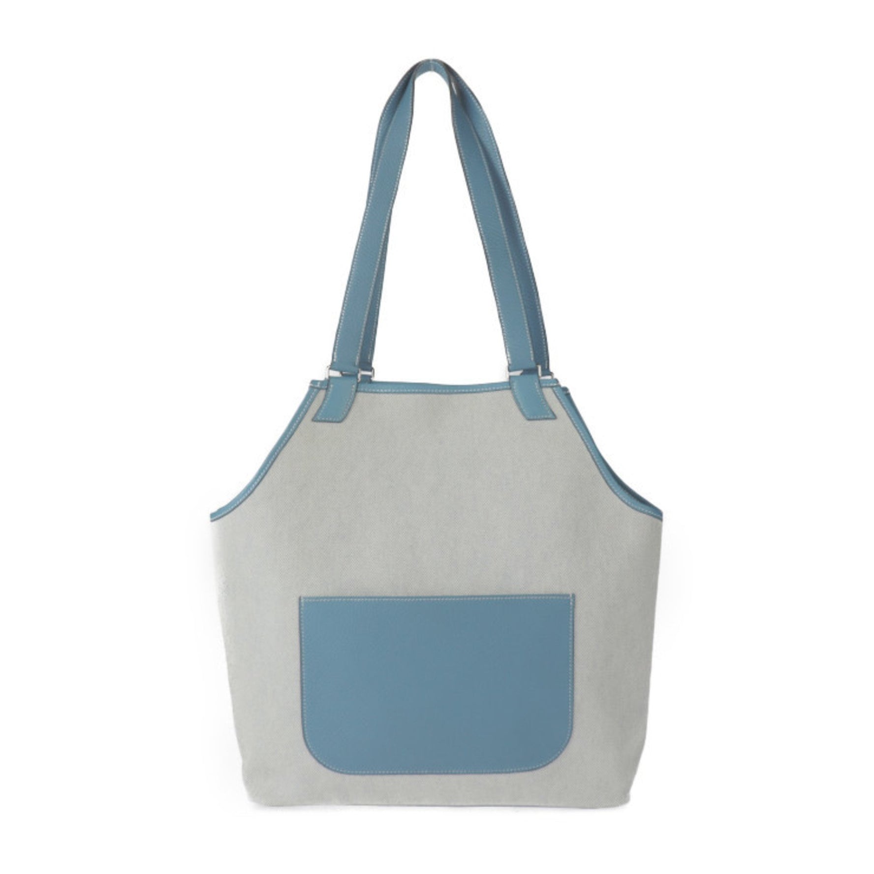 HERMES Jardinier PM Tote Bag - Toile H, Taurillon Clemence Leather, Natural Blue Jean Shoulder