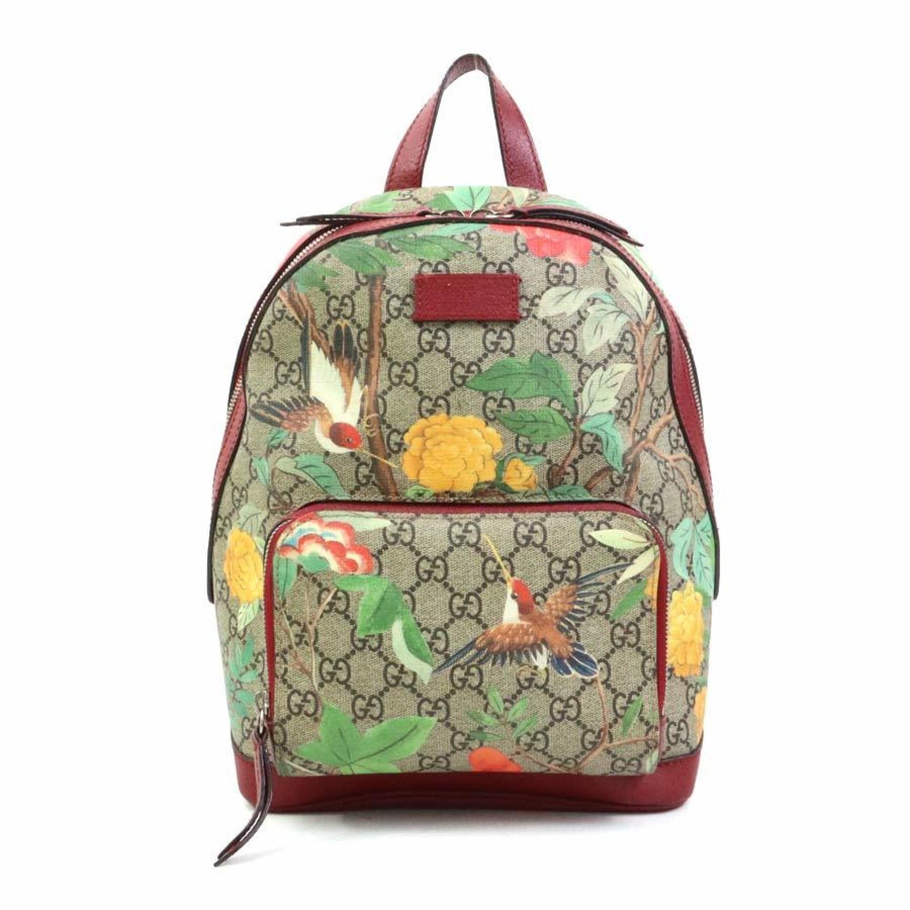 Gucci GG Supreme Canvas and Leather Backpack in Beige, Brown, Red, Multicolor