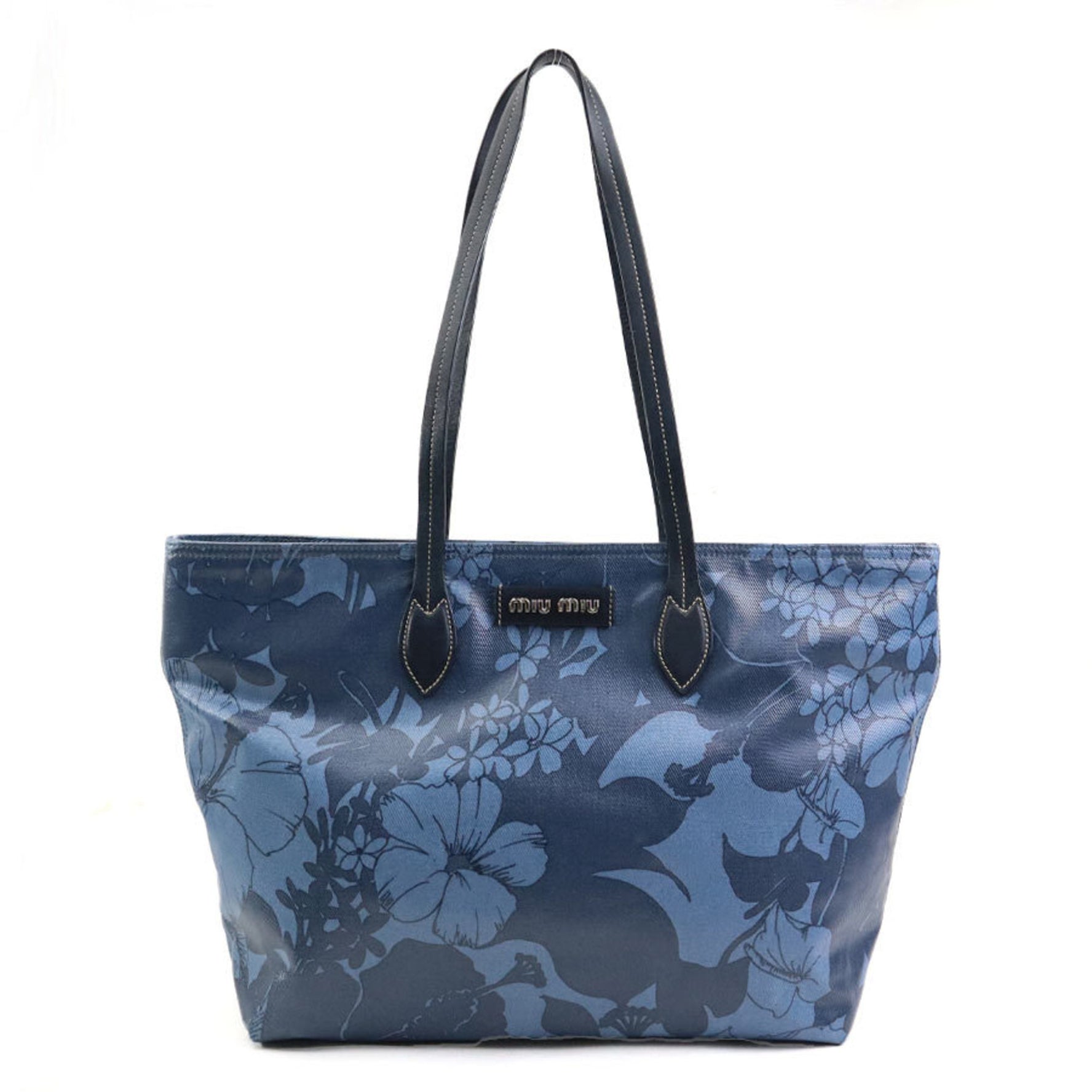 Miu Miu Miu shoulder bag tote coated canvas leather navy women's h30838i
