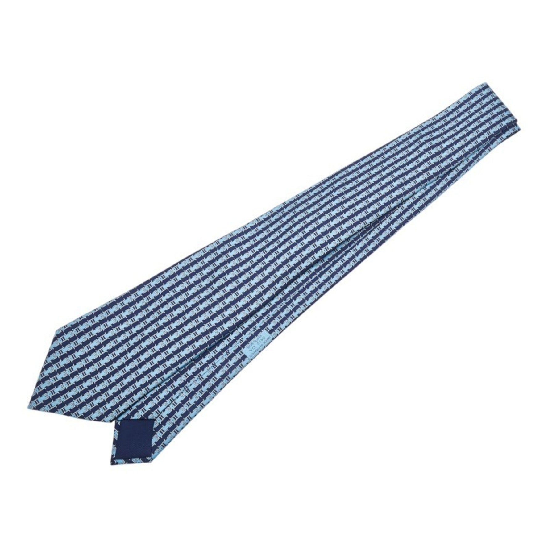 Hermes Belt Pattern Tie, Navy and Light Blue Silk