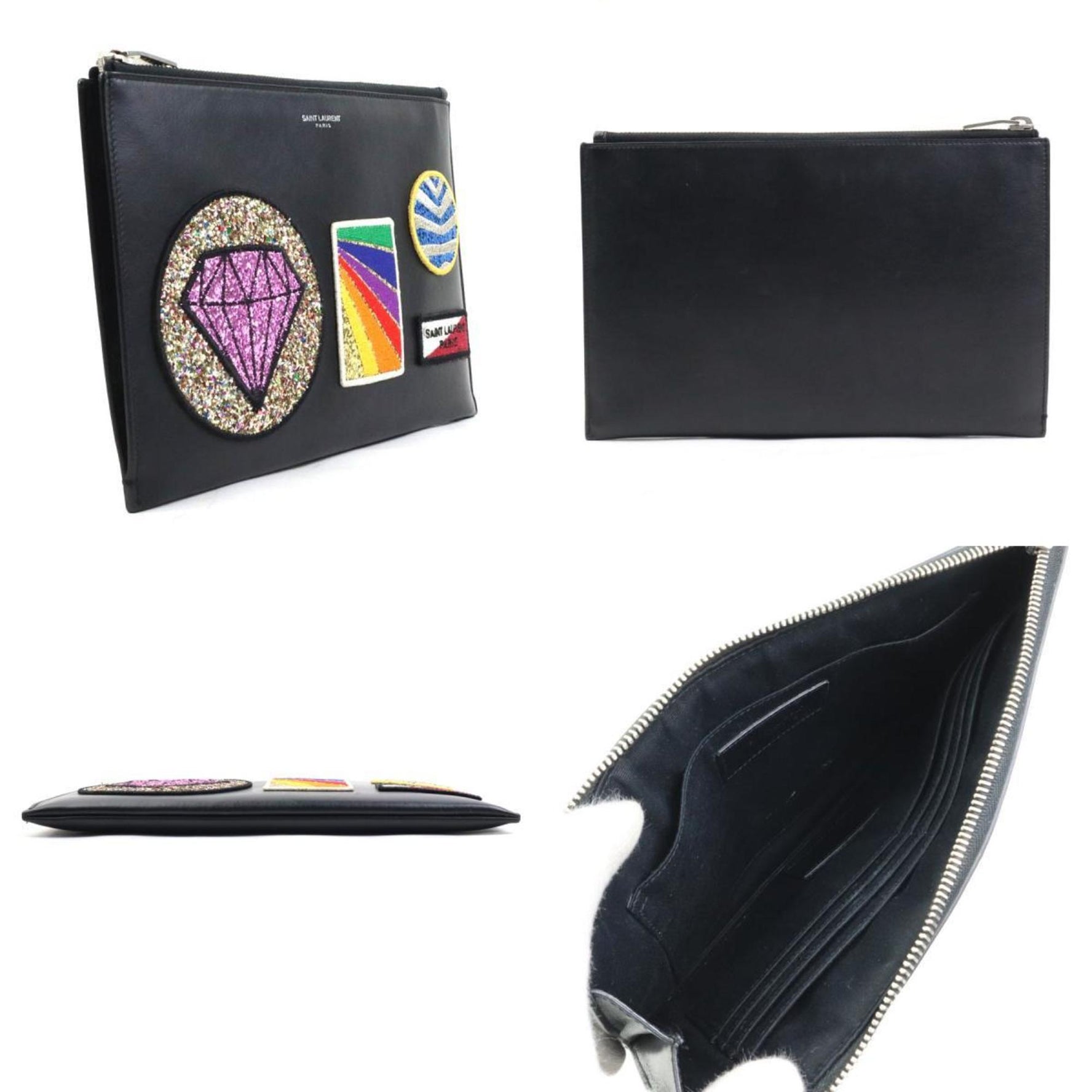 Saint Laurent Clutch Bag Leather Black Multicolor Men's Women's e59592k