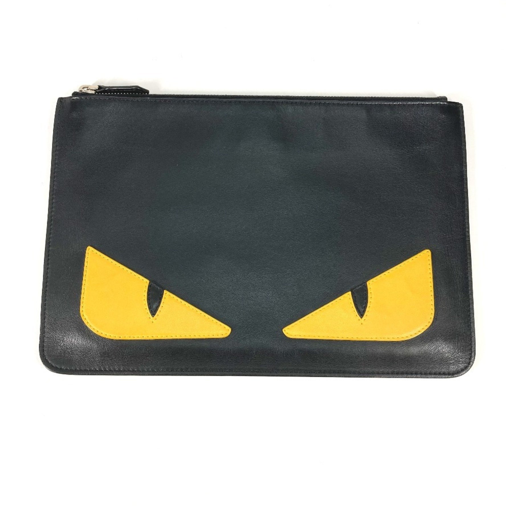FENDI Monster Pouch Clutch Bag in Black Leather