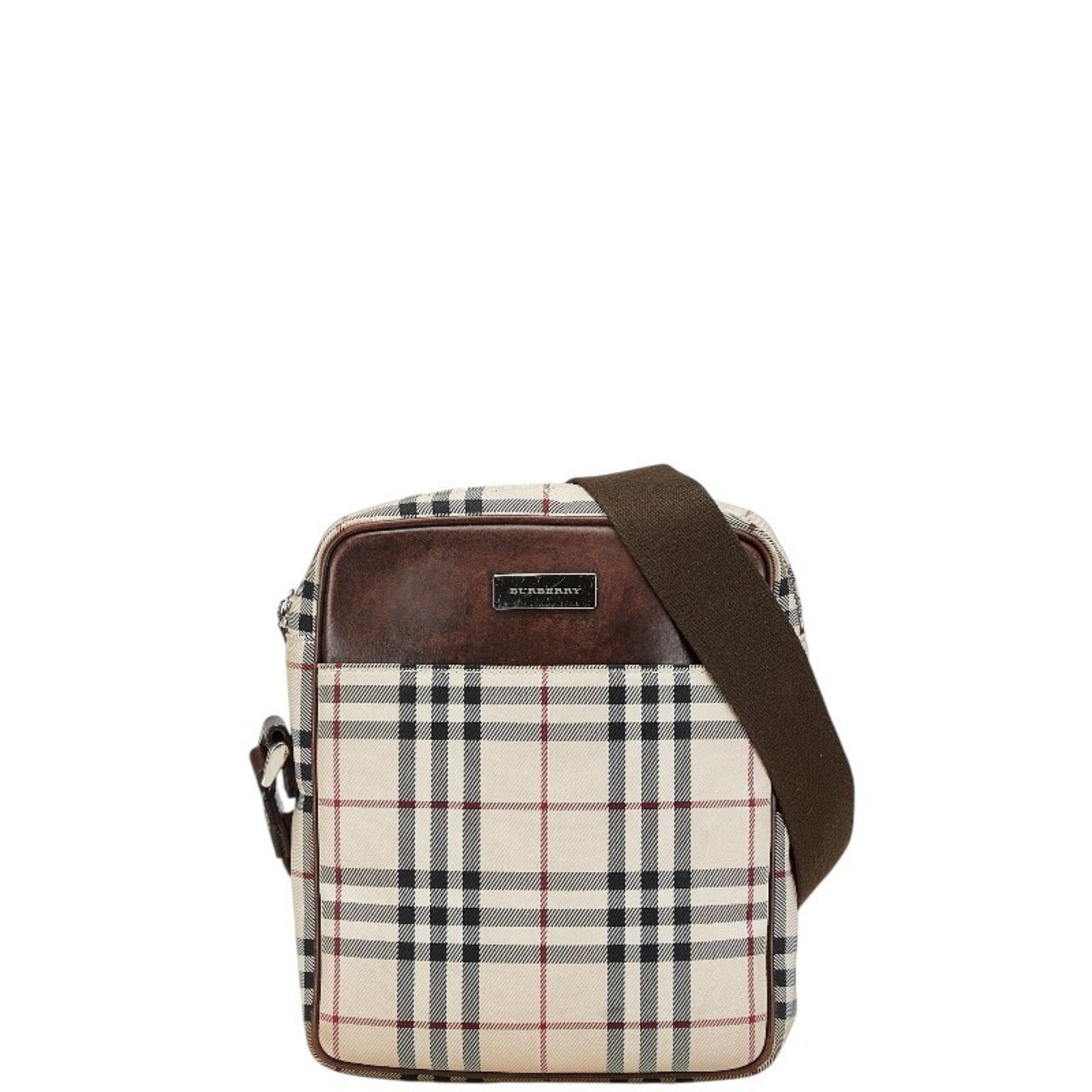Burberry Nova Check Crossbody Shoulder Bag Beige Brown Canvas Leather